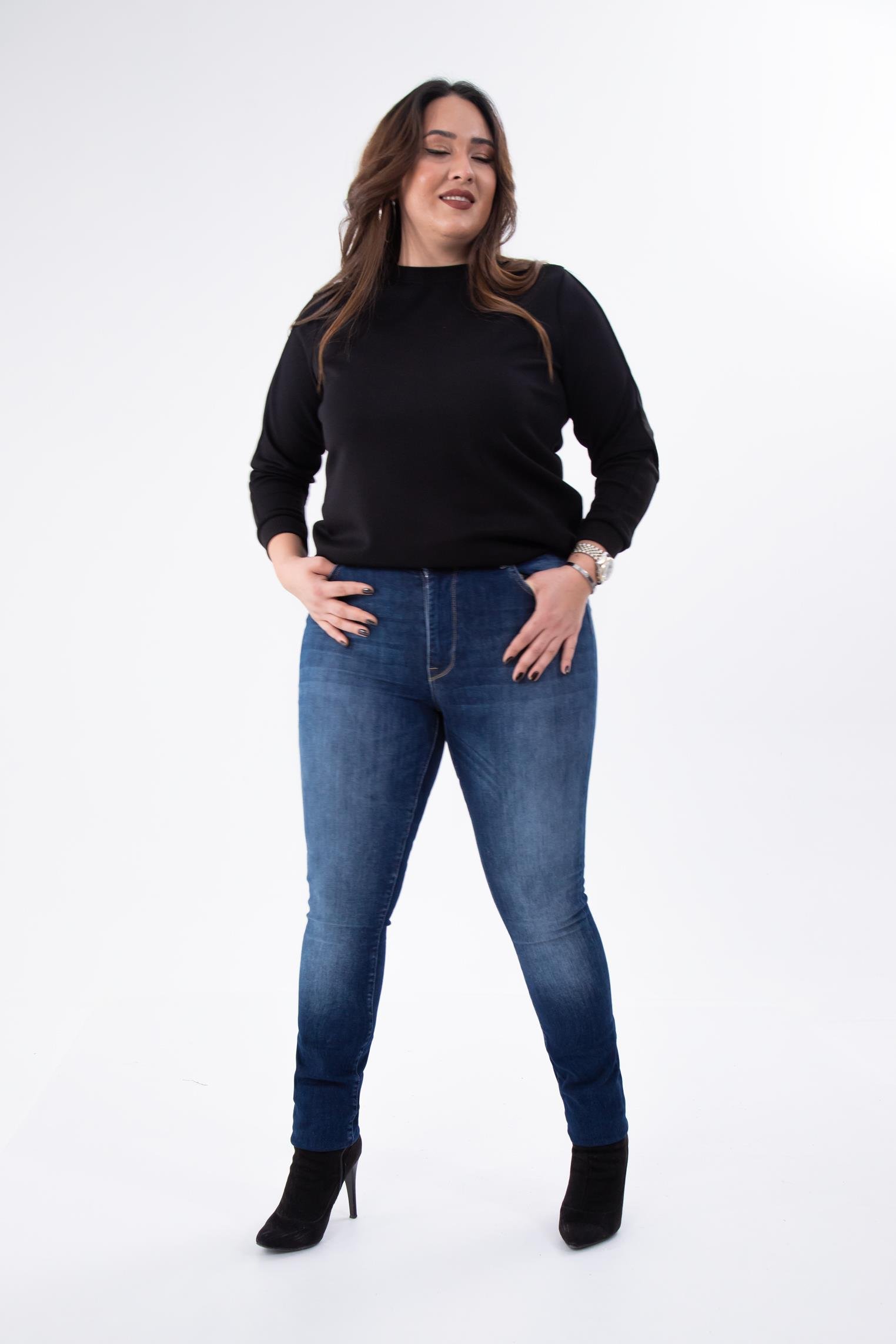 Büyük Beden 210089 Eskitme Denim Pantolon  Lacivert