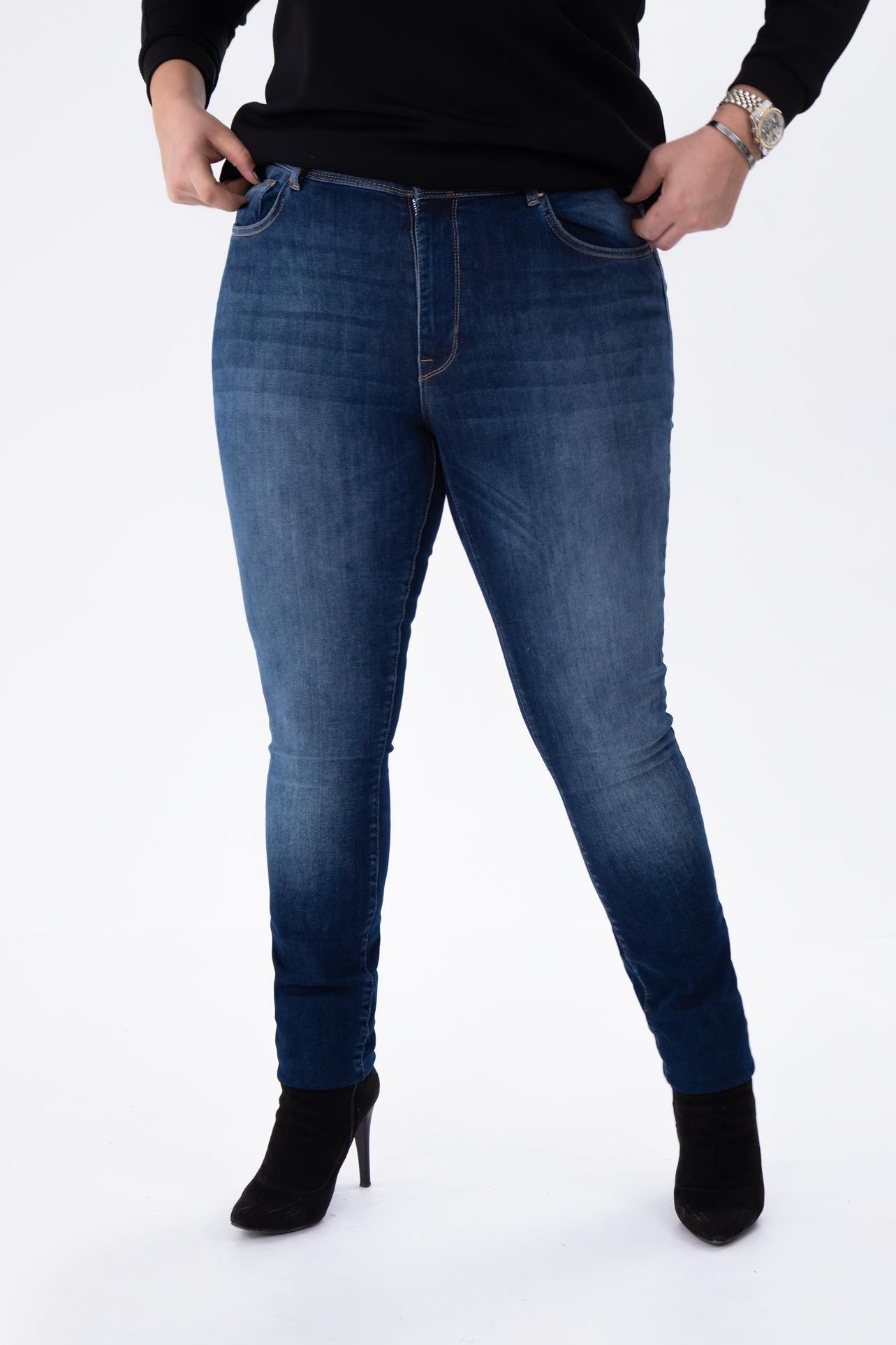 Büyük Beden 210089 Eskitme Denim Pantolon  Lacivert