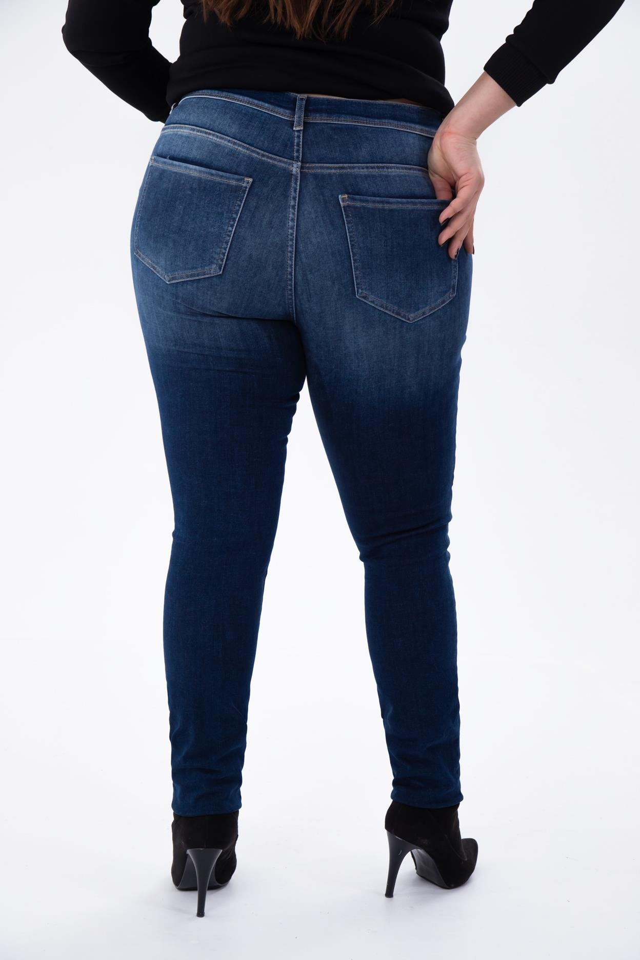 Büyük Beden 210089 Eskitme Denim Pantolon  Lacivert