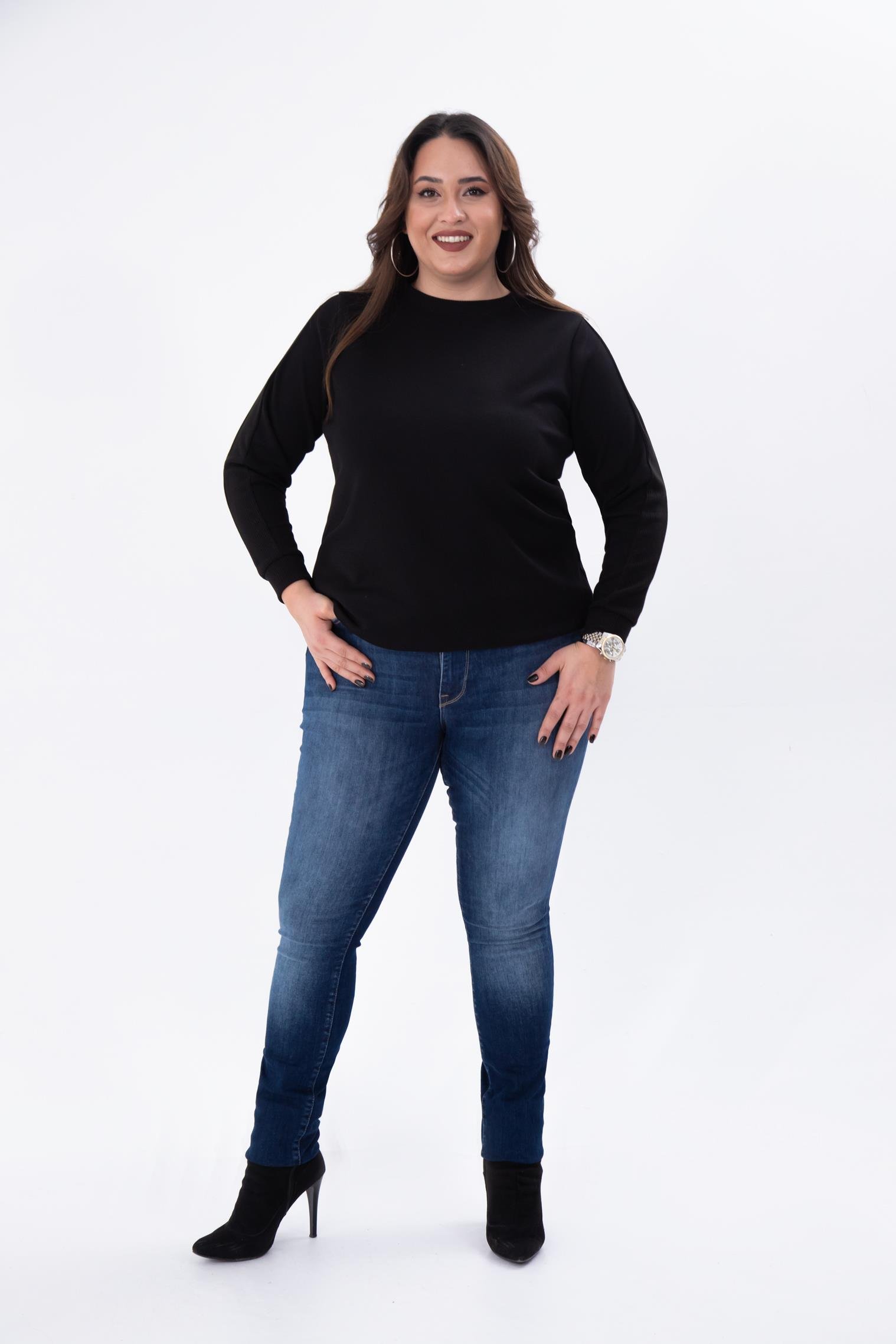 Büyük Beden 210089 Eskitme Denim Pantolon  Lacivert