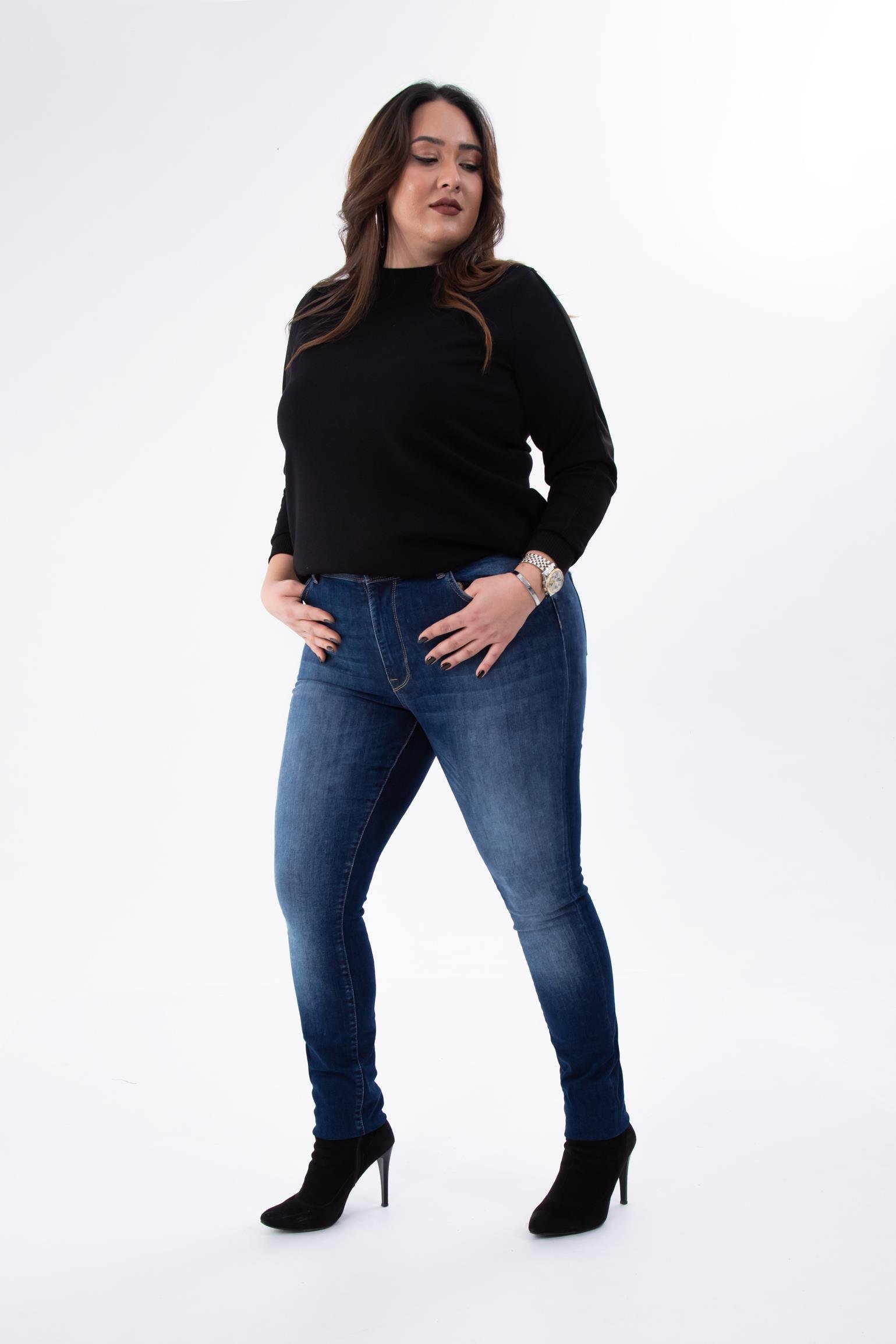 Büyük Beden 210089 Eskitme Denim Pantolon  Lacivert