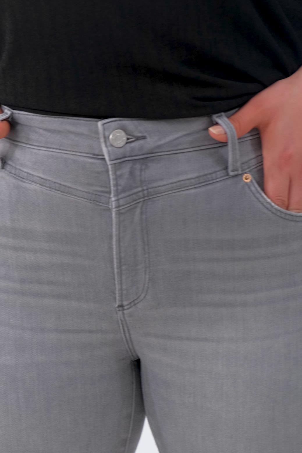 Büyük Beden 210098 Paça Detaylı Eskitme Denim Pabtolon  Gri