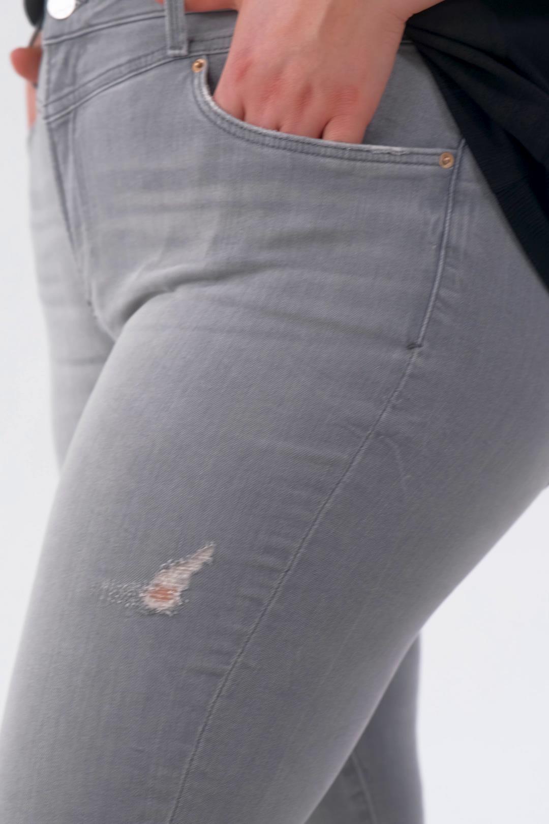 Büyük Beden 210098 Paça Detaylı Eskitme Denim Pabtolon  Gri