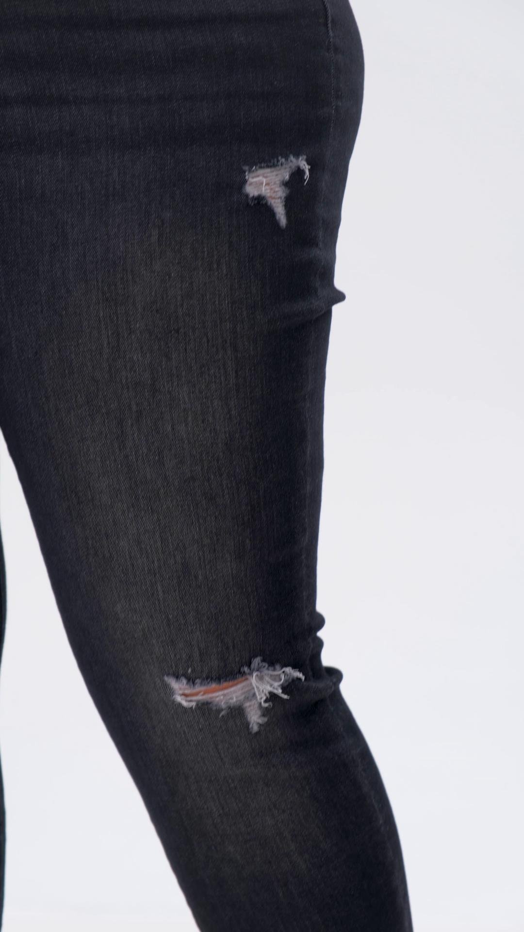 Büyük Beden 210099 Yırtık--Eskitme Denim Pantolon  Siyah