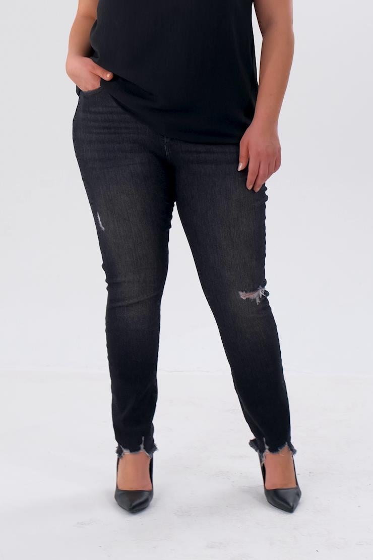 Büyük Beden 210099 Yırtık--Eskitme Denim Pantolon  Siyah