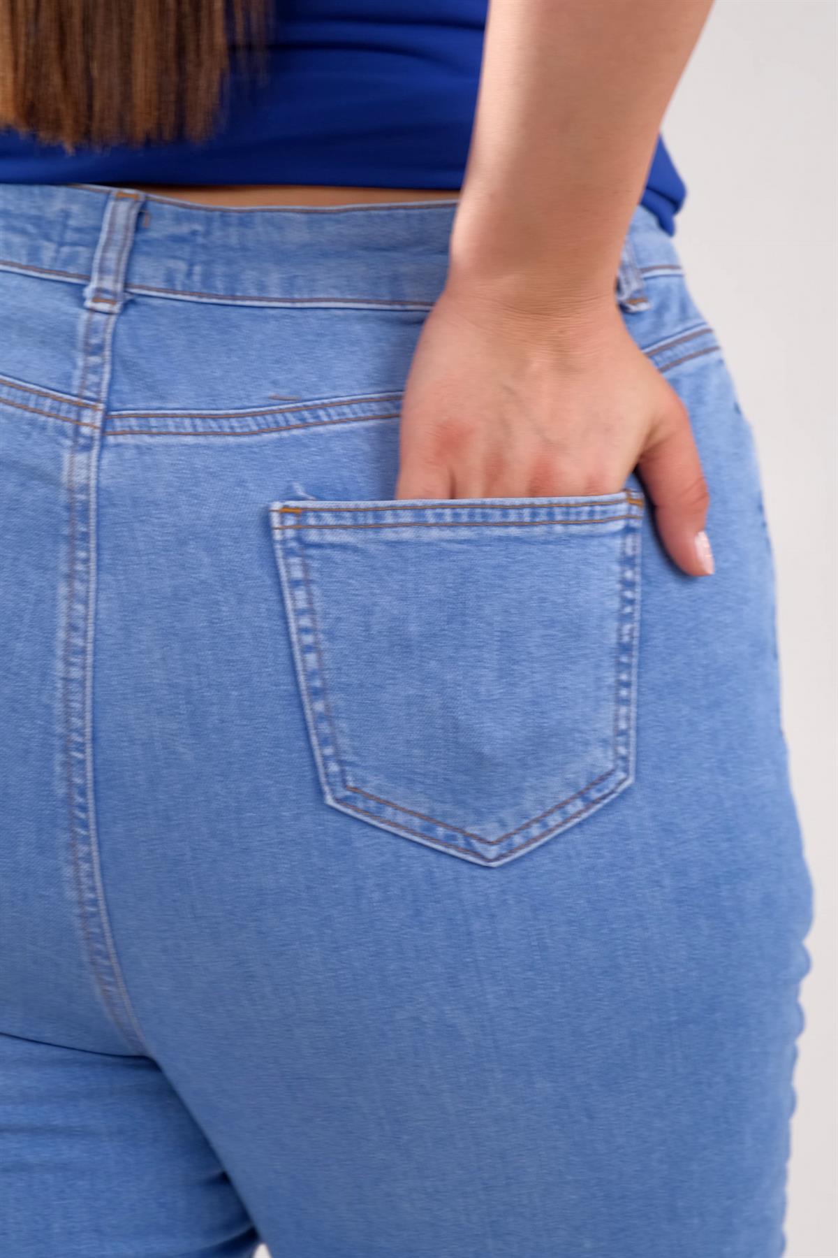 Büyük Beden 2222 Skinny Yırtık Denim Pantolon  Mavi
