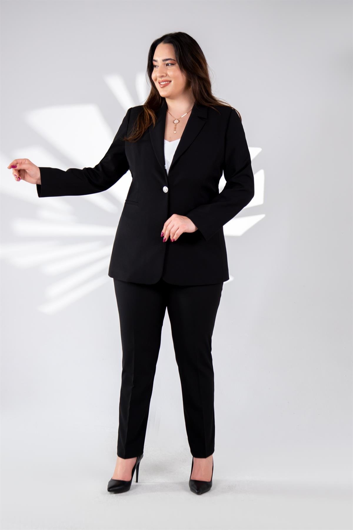 Büyük Beden 2230013 Tek Düğme Blazer Ceket  Siyah