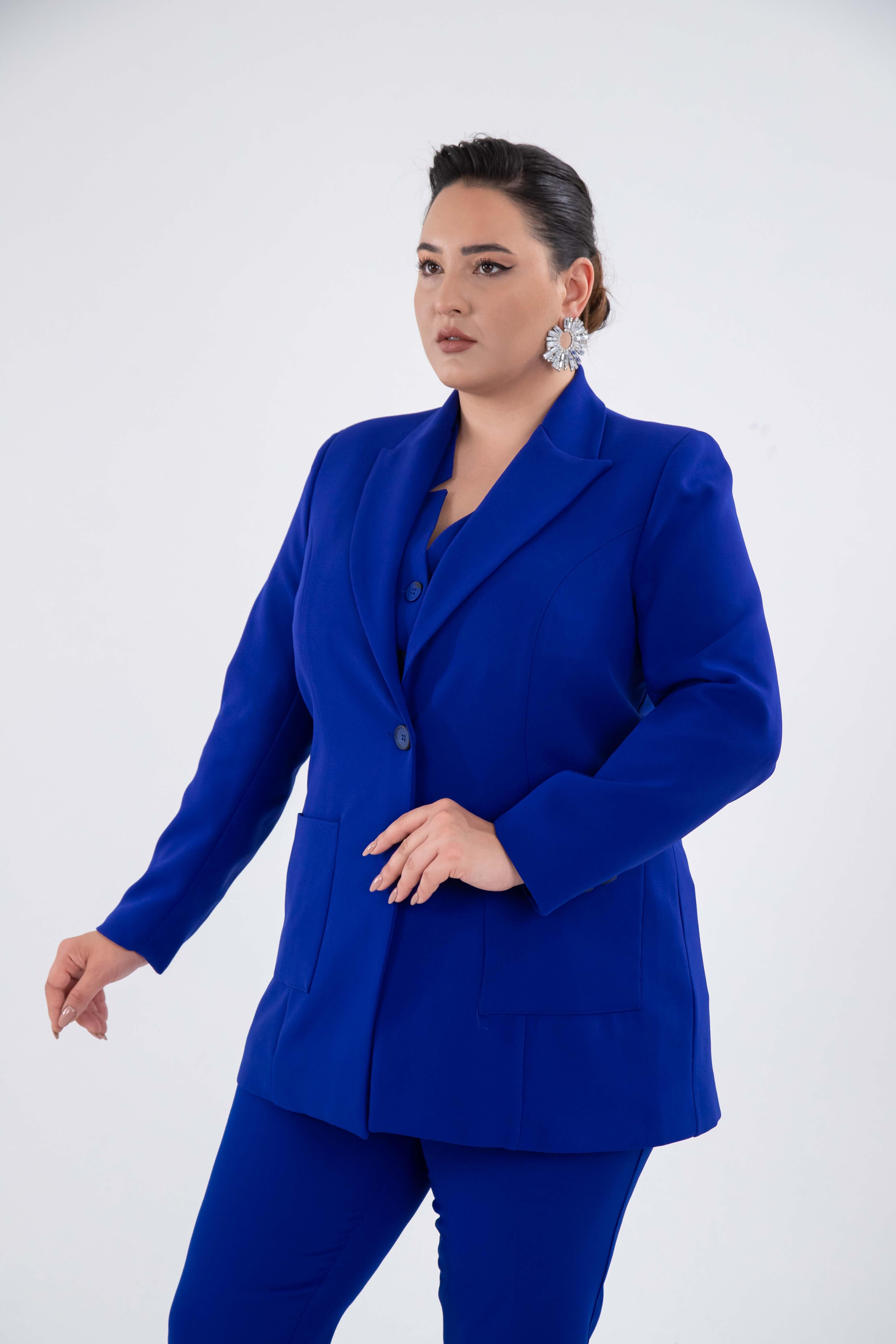Büyük Beden 2230014 Cep Detaylı Blazer Ceket  Saks