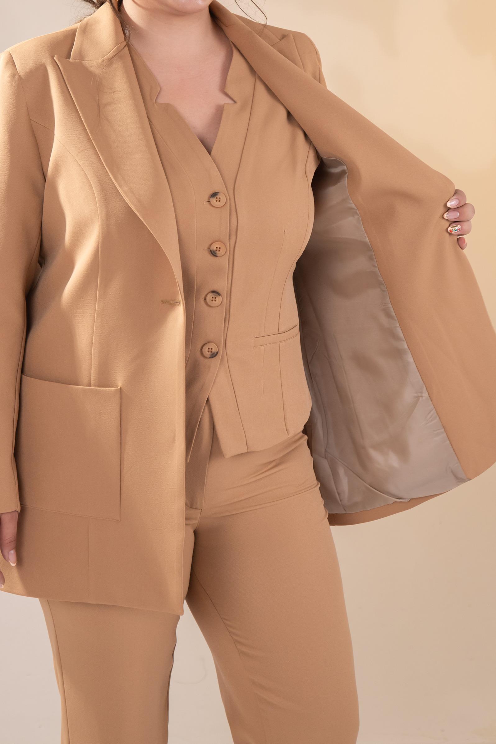 Büyük Beden 2230014 Cep Detaylı Blazer Ceket  Camel