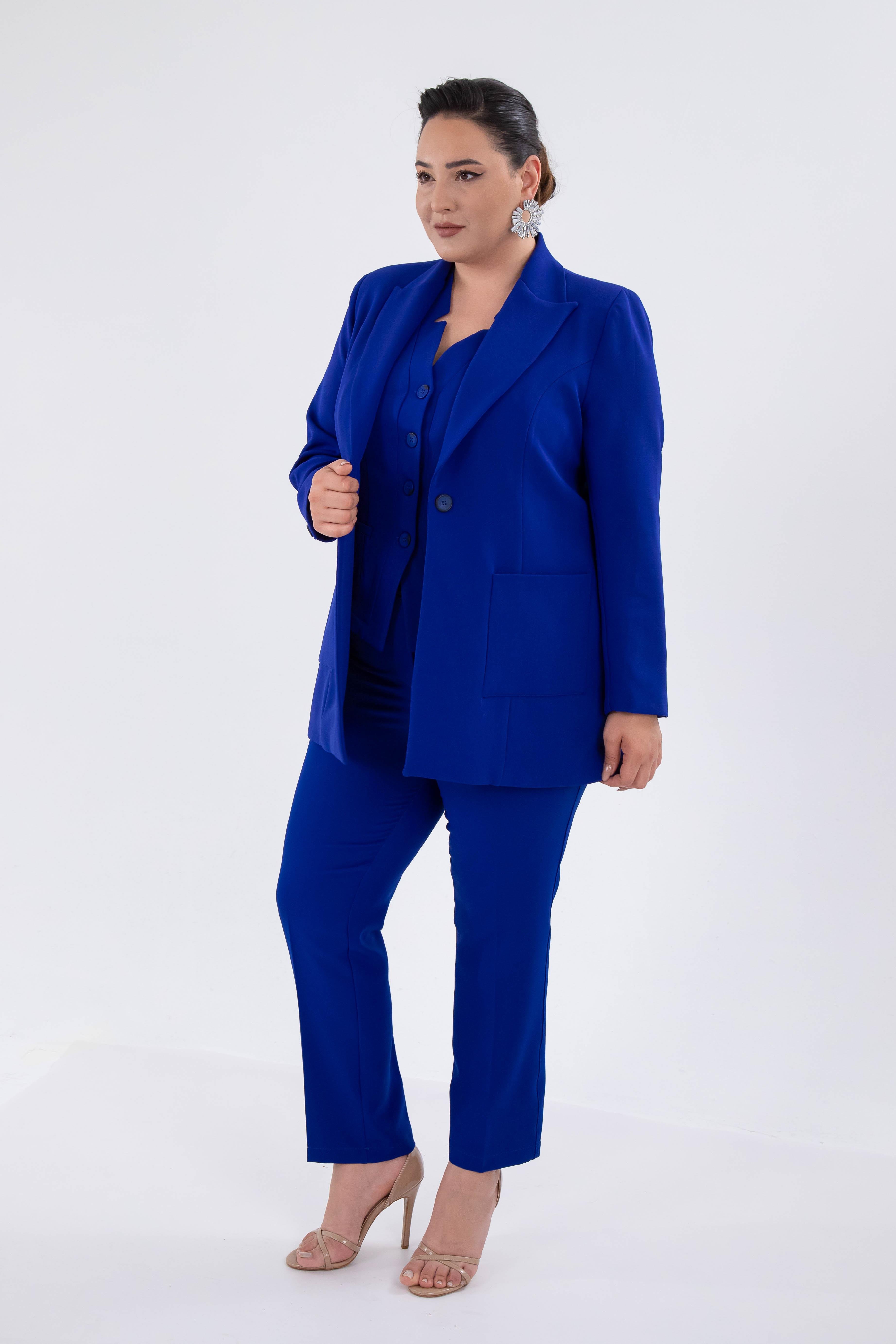 Büyük Beden 2230014 Cep Detaylı Blazer Ceket  Saks