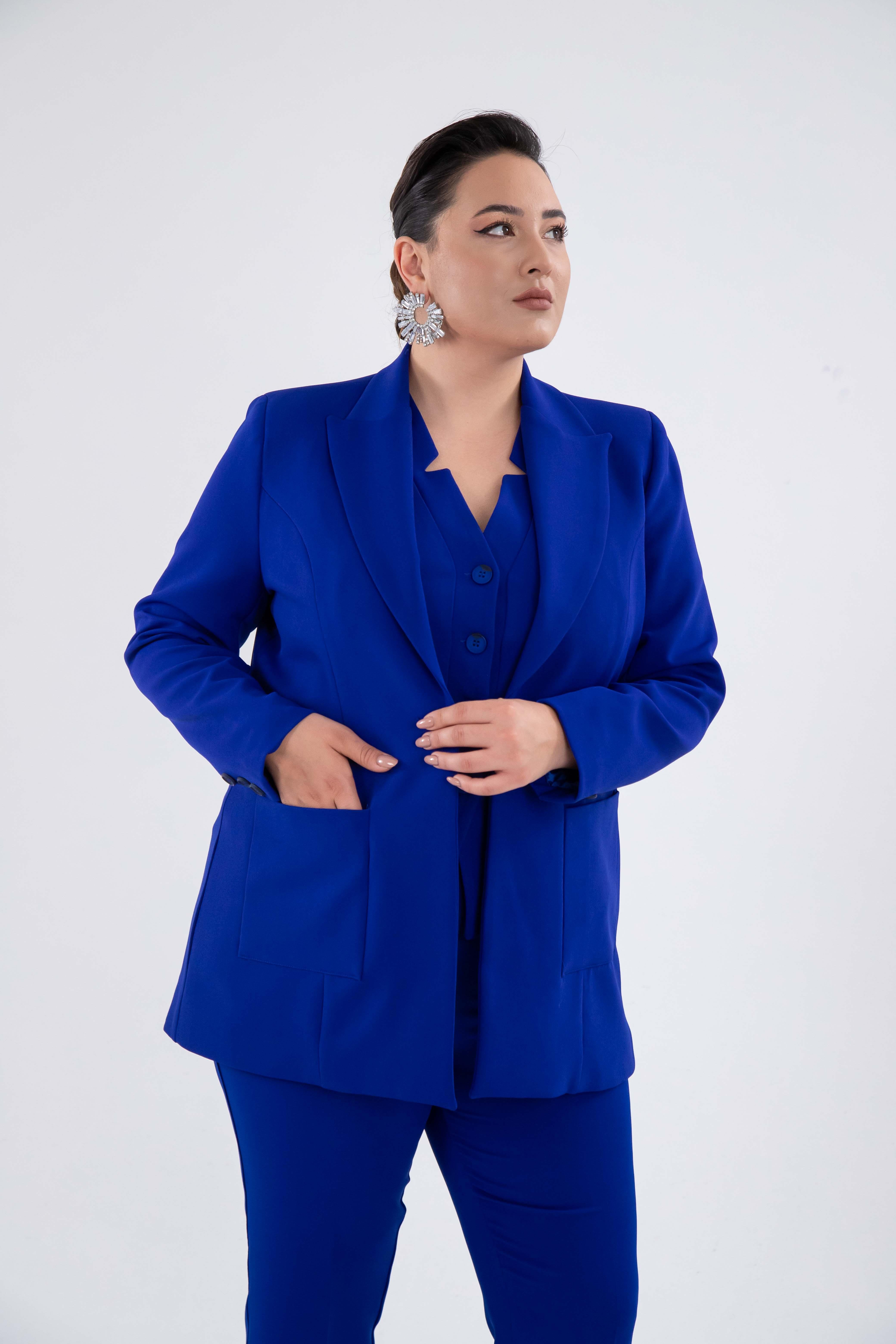 Büyük Beden 2230014 Cep Detaylı Blazer Ceket  Saks
