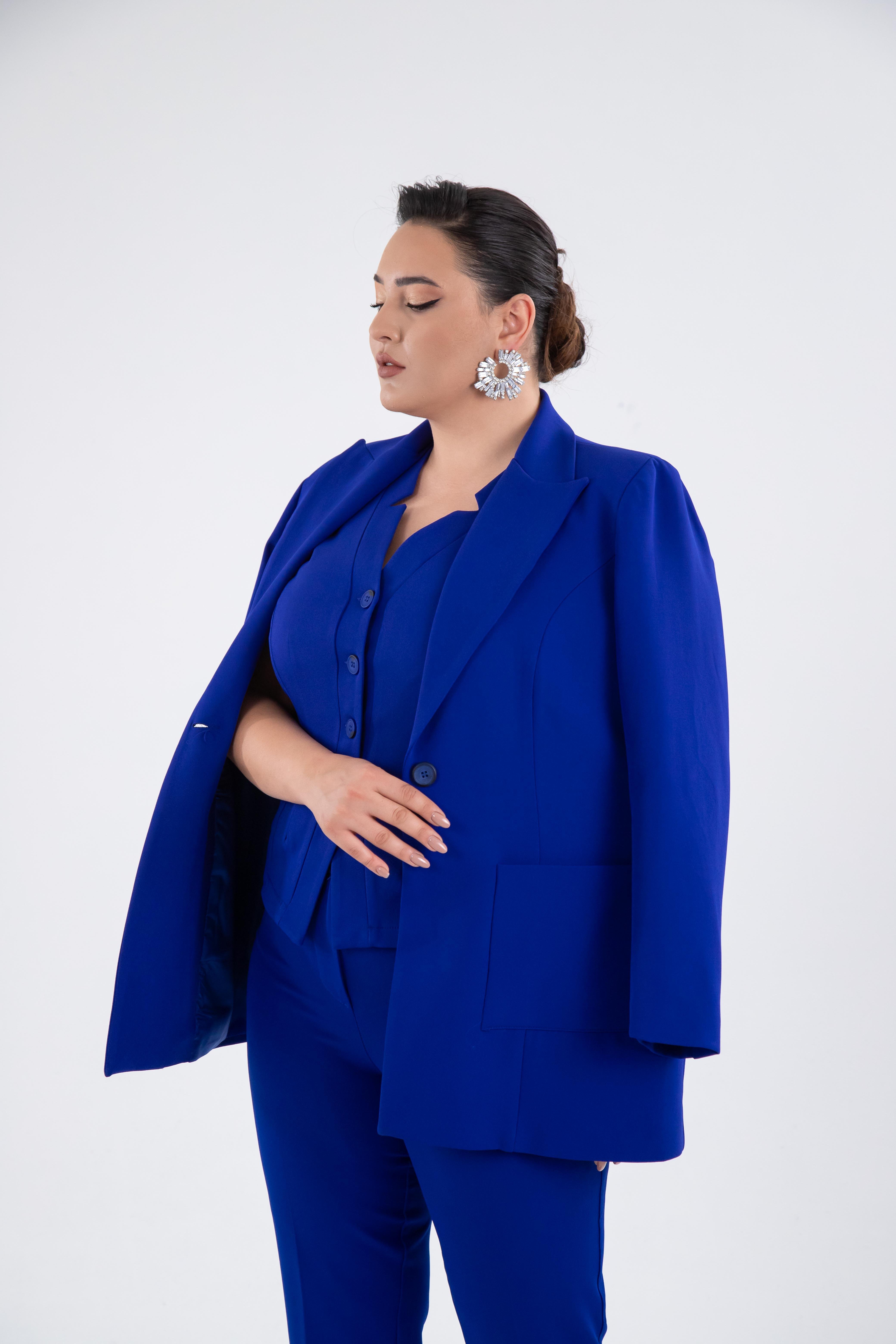 Büyük Beden 2230014 Cep Detaylı Blazer Ceket  Saks