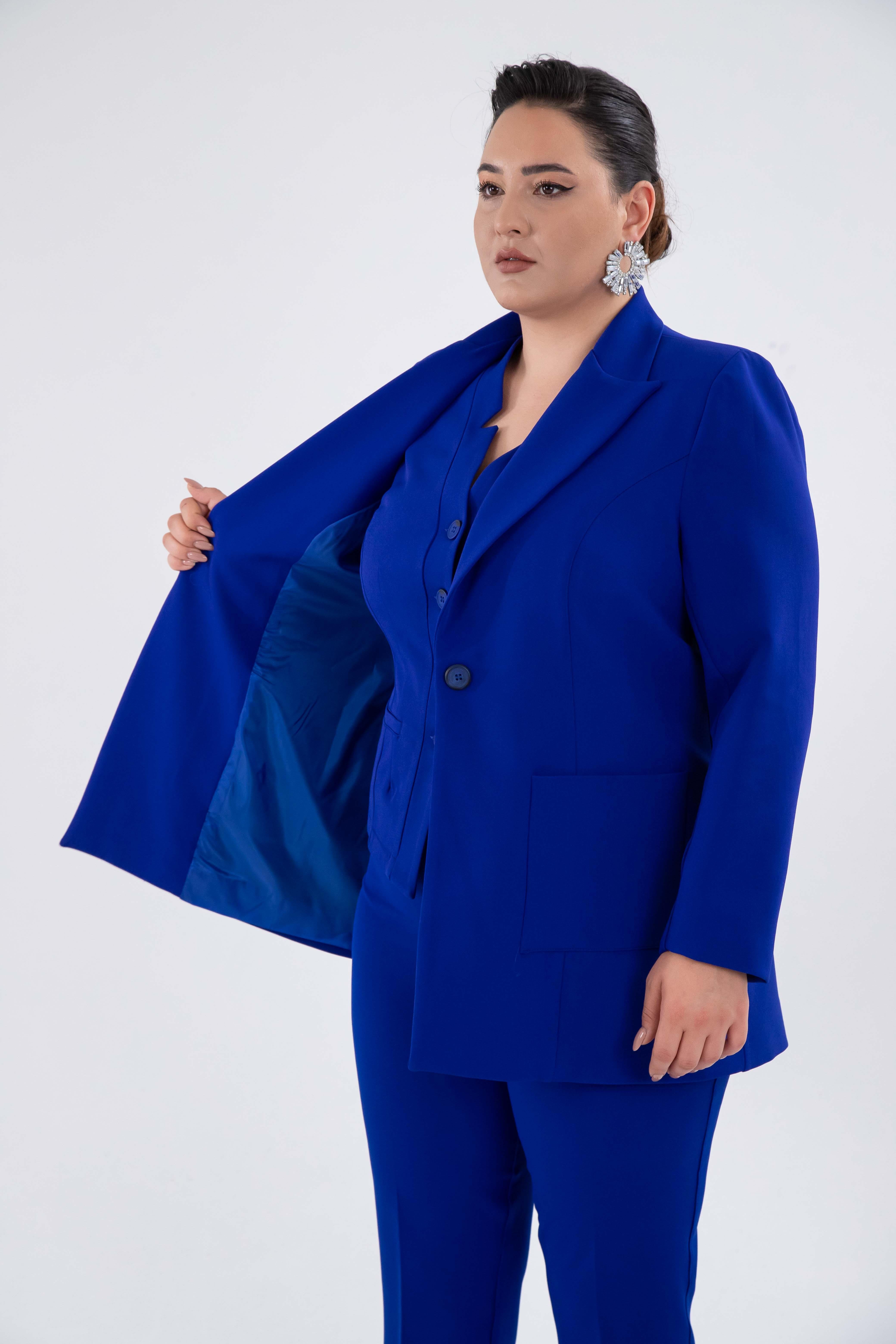 Büyük Beden 2230014 Cep Detaylı Blazer Ceket  Saks