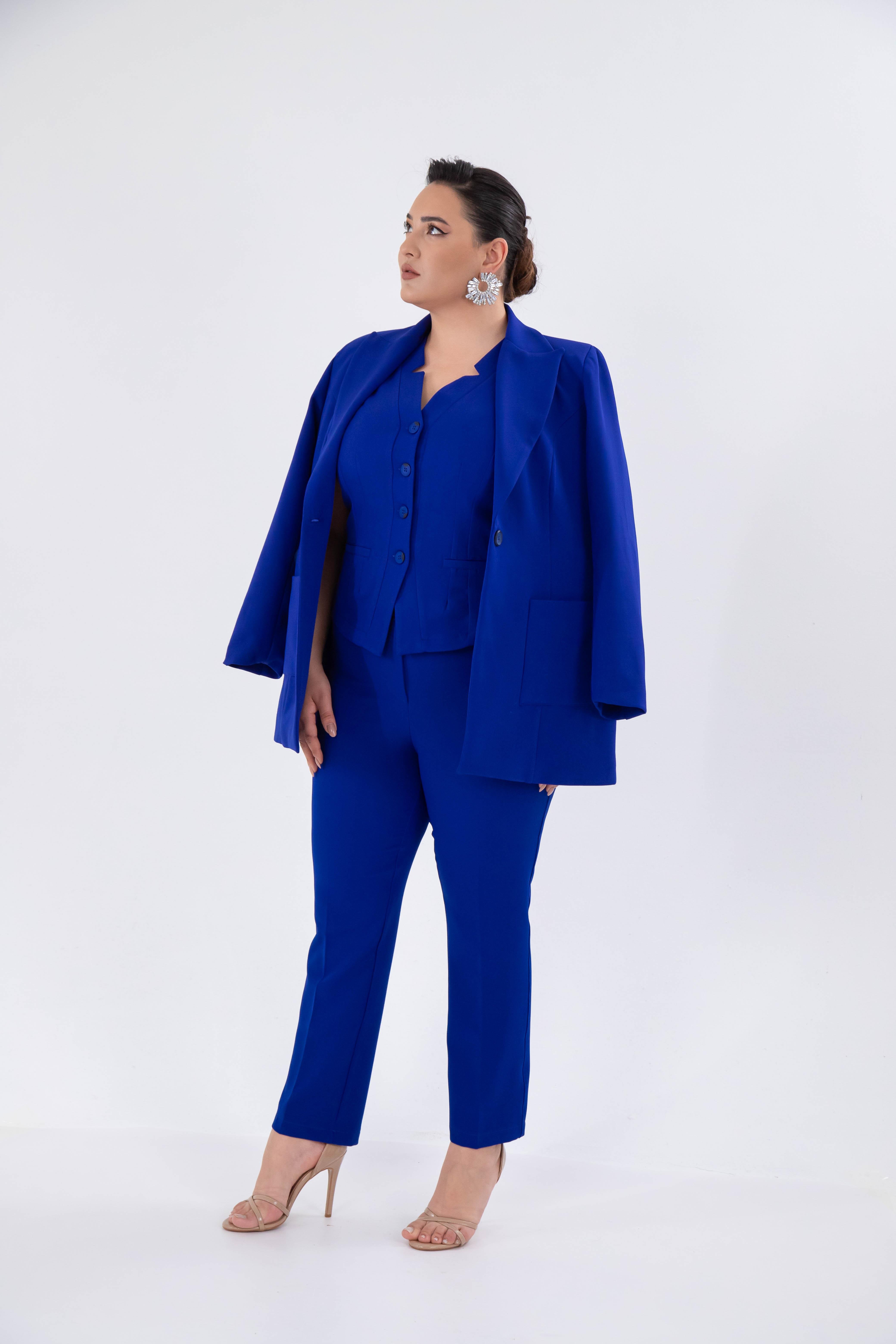 Büyük Beden 2230014 Cep Detaylı Blazer Ceket  Saks