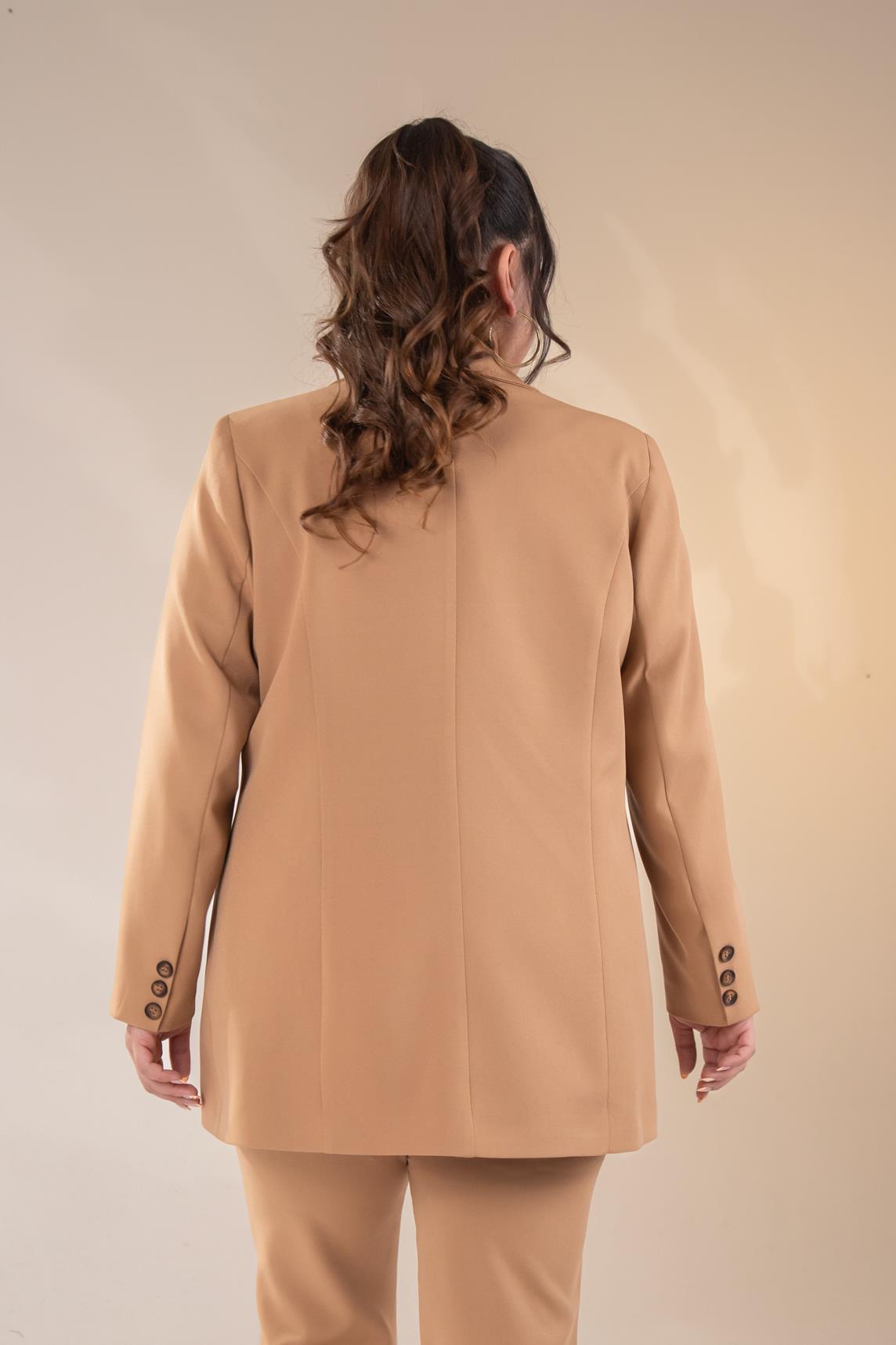Büyük Beden 2230014 Cep Detaylı Blazer Ceket  Camel