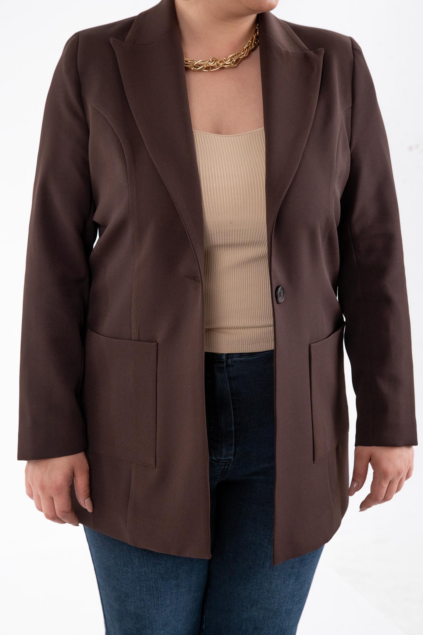 Büyük Beden 2230014 Cep Detaylı Blazer Ceket  Kahverengi