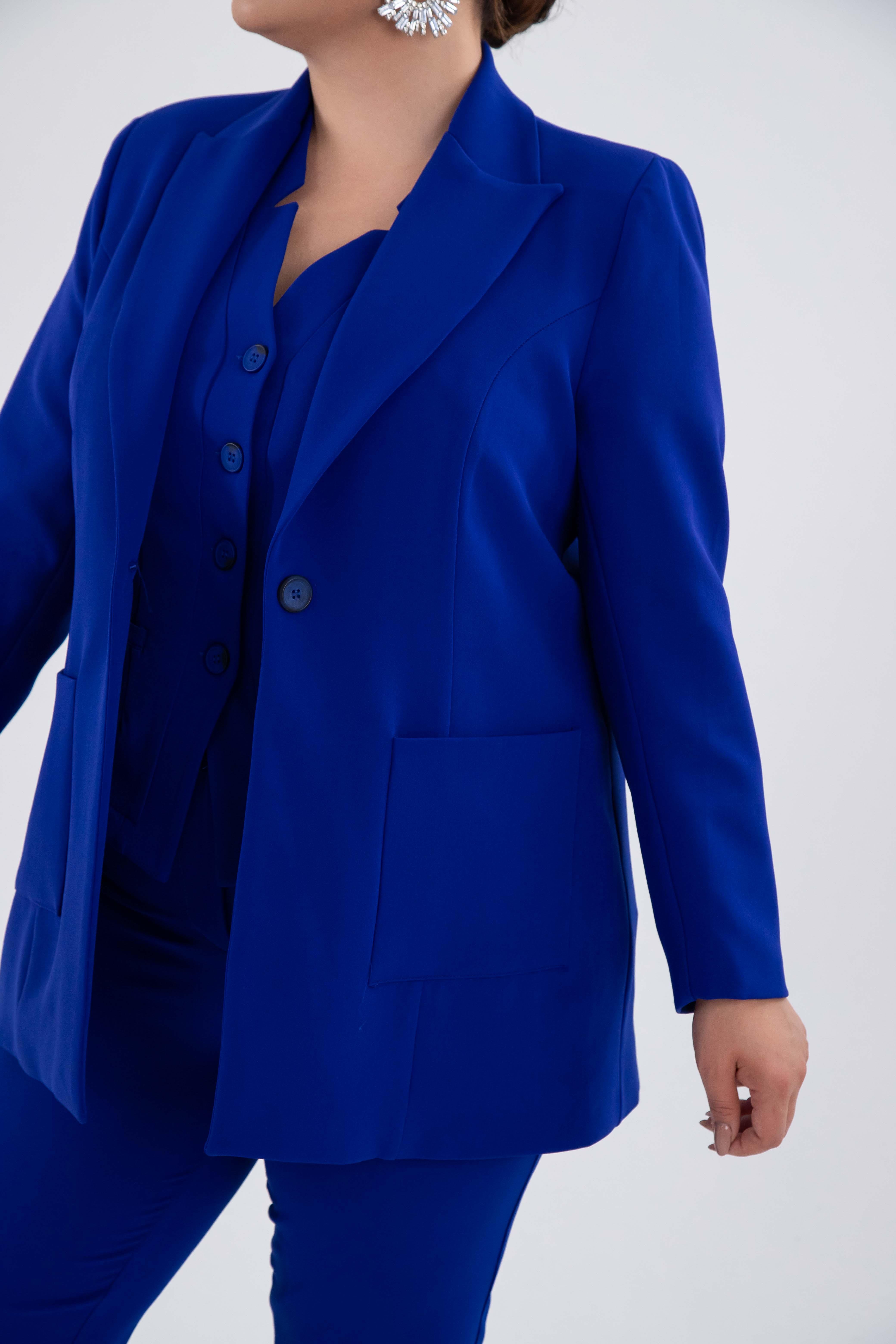Büyük Beden 2230014 Cep Detaylı Blazer Ceket  Saks