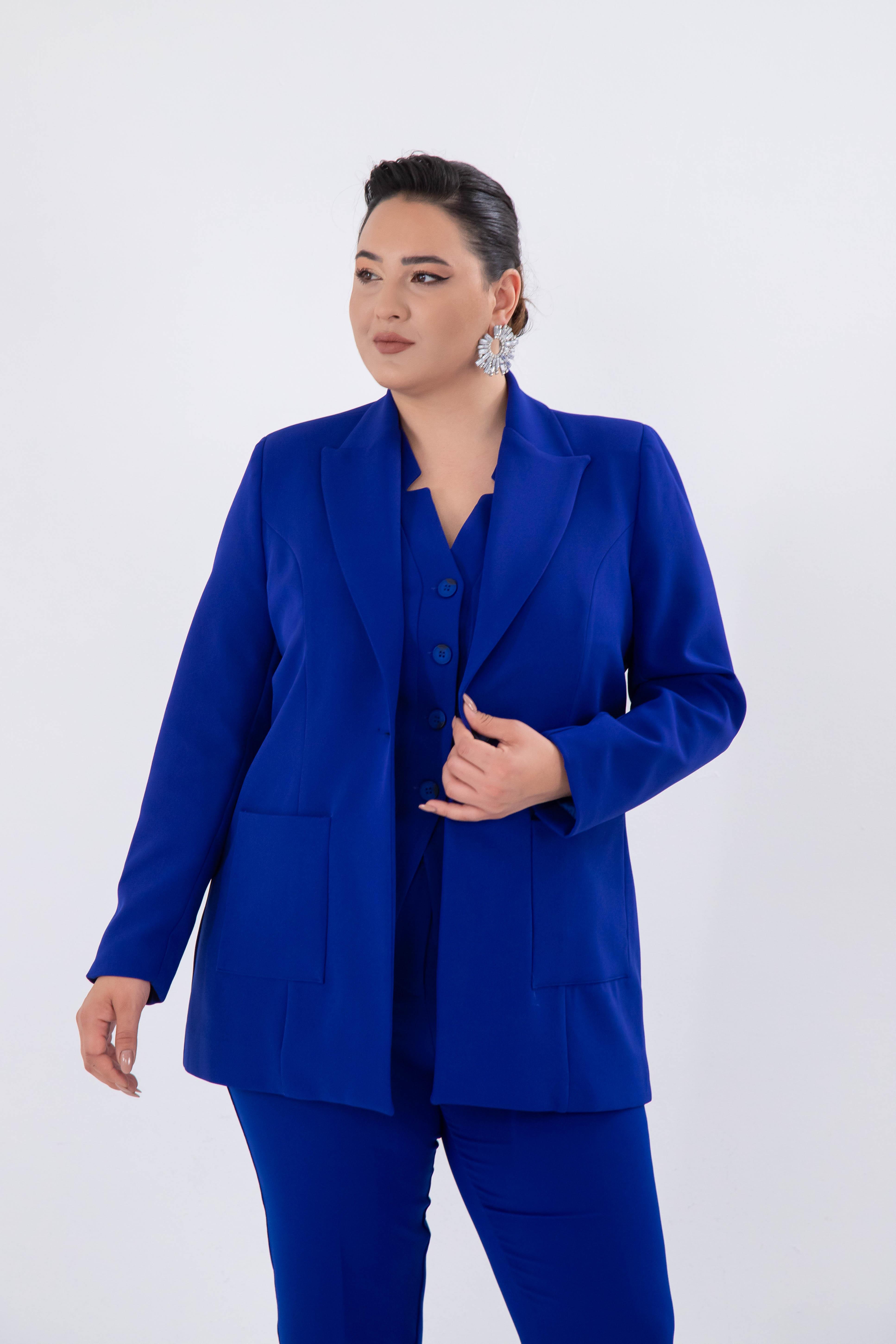 Büyük Beden 2230014 Cep Detaylı Blazer Ceket  Saks