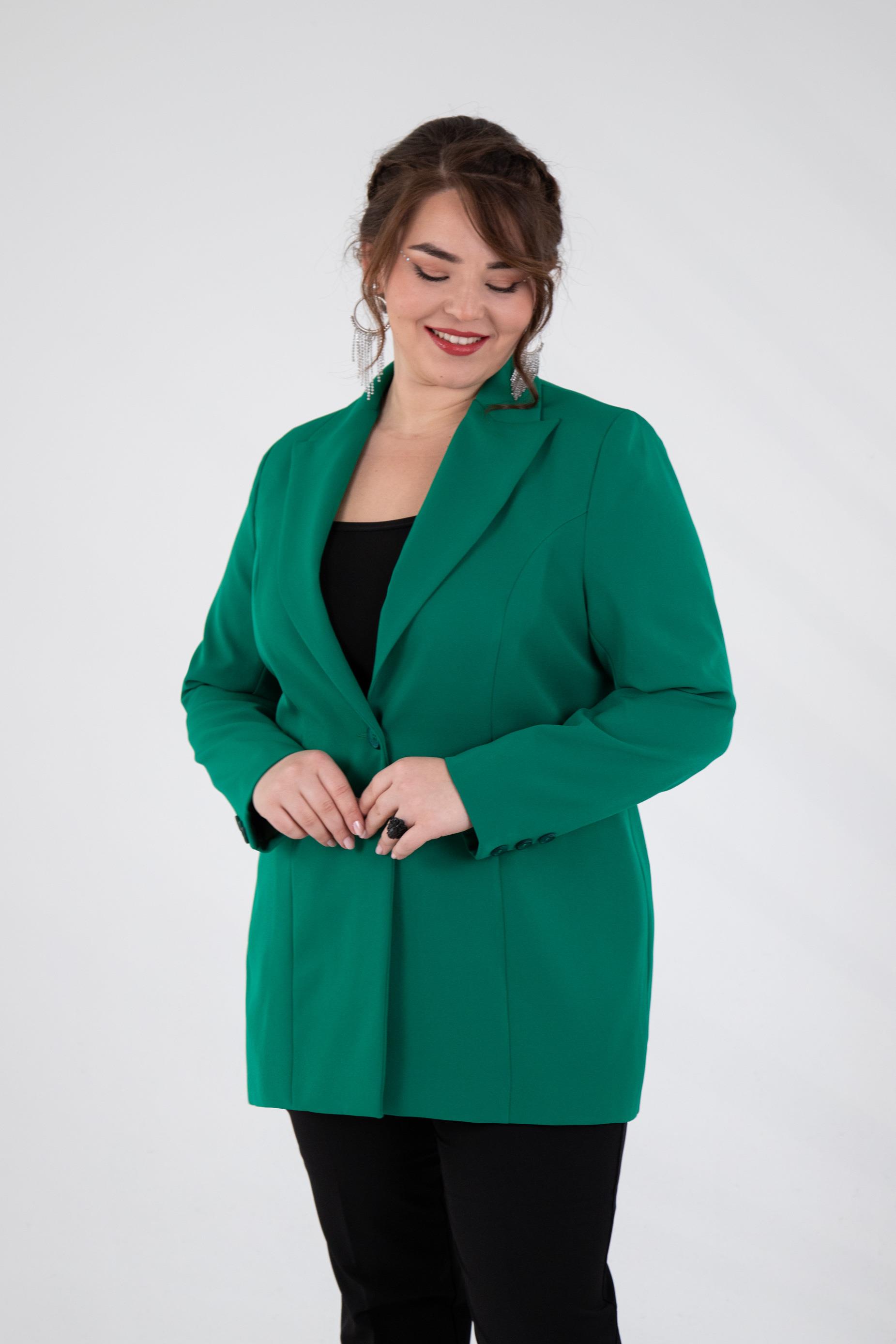 Büyük Beden 2230015 Cep Fermuarlı Blazer Ceket  Yeşil