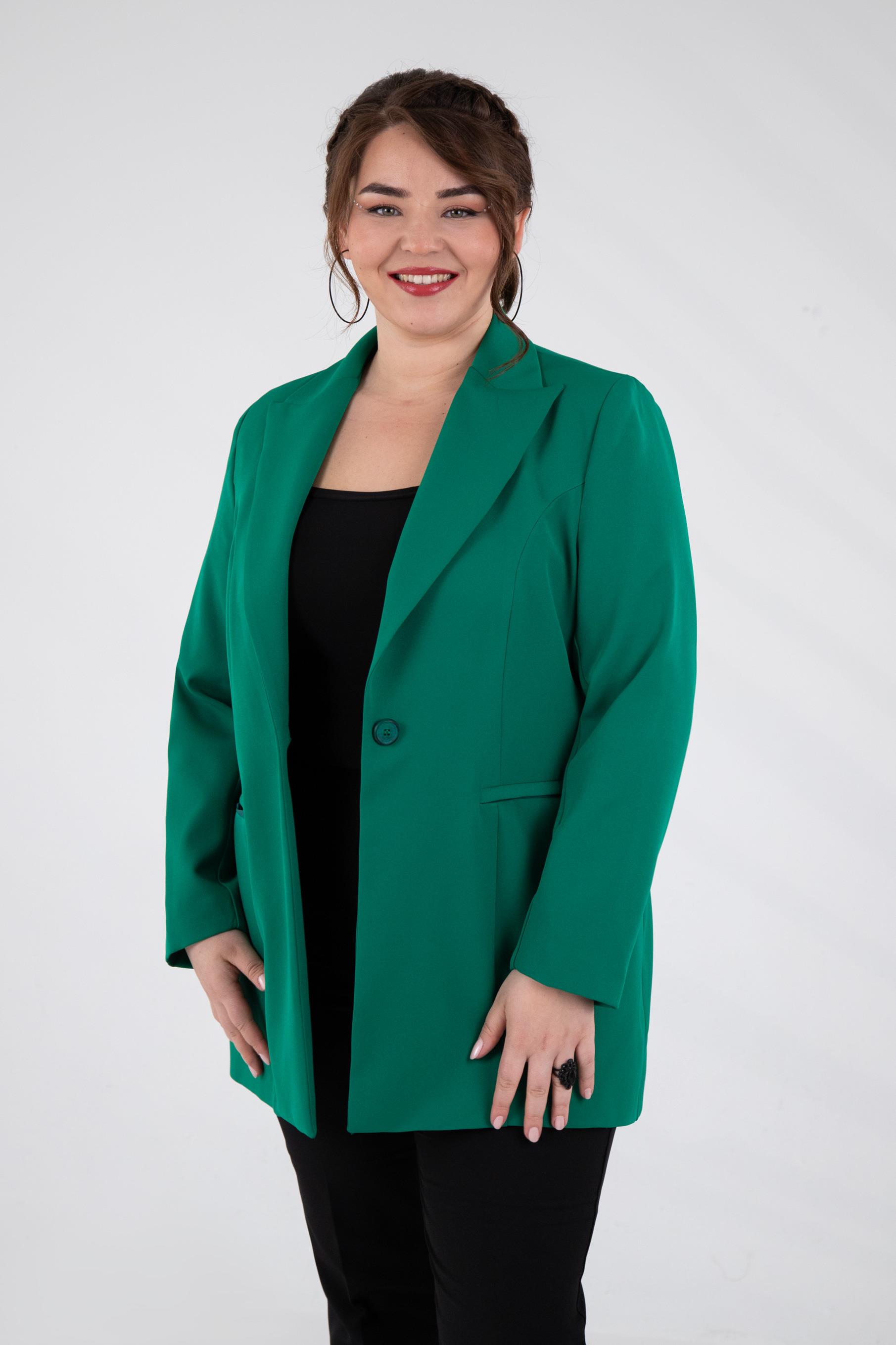 Büyük Beden 2230015 Cep Fermuarlı Blazer Ceket  Yeşil