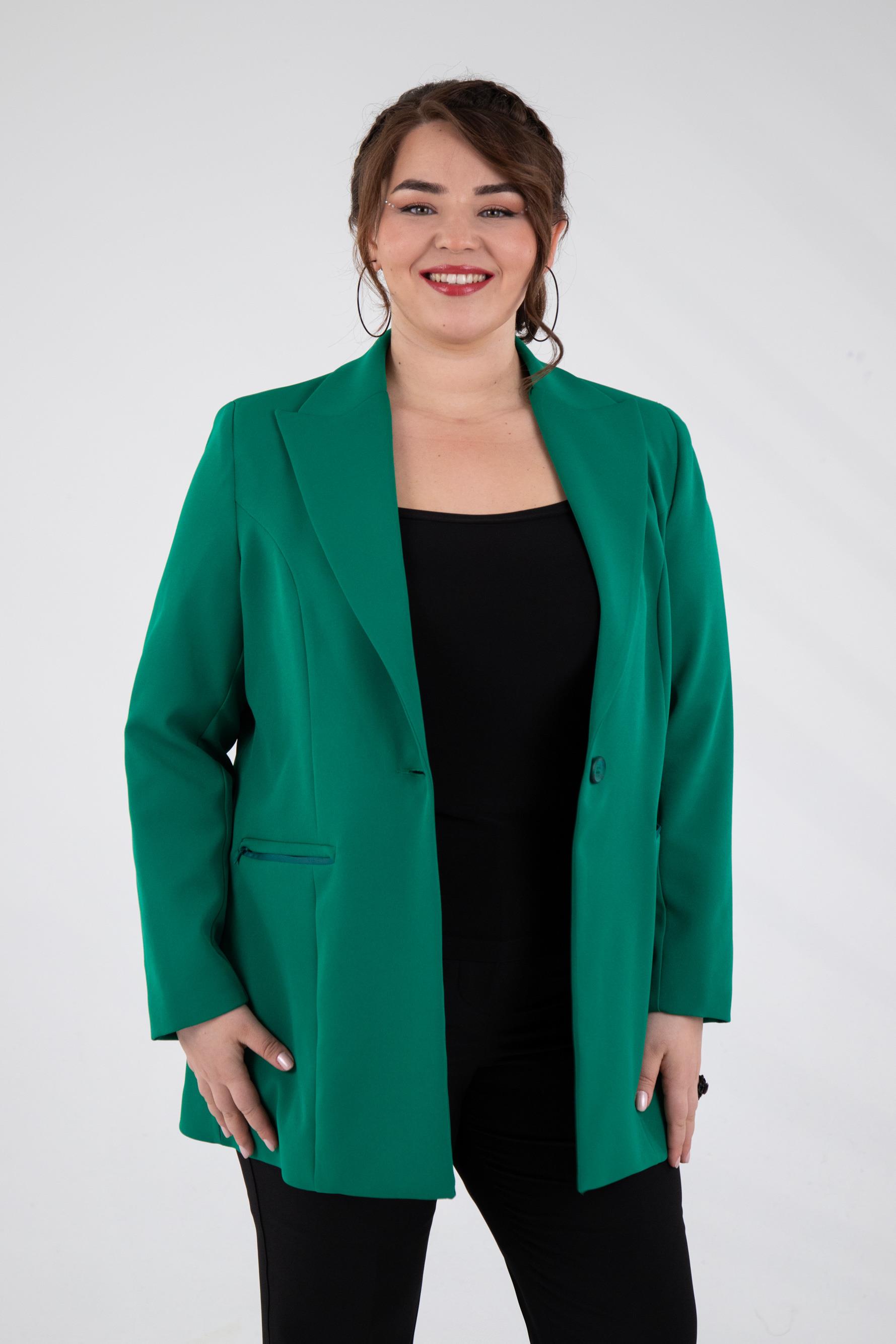 Büyük Beden 2230015 Cep Fermuarlı Blazer Ceket  Yeşil