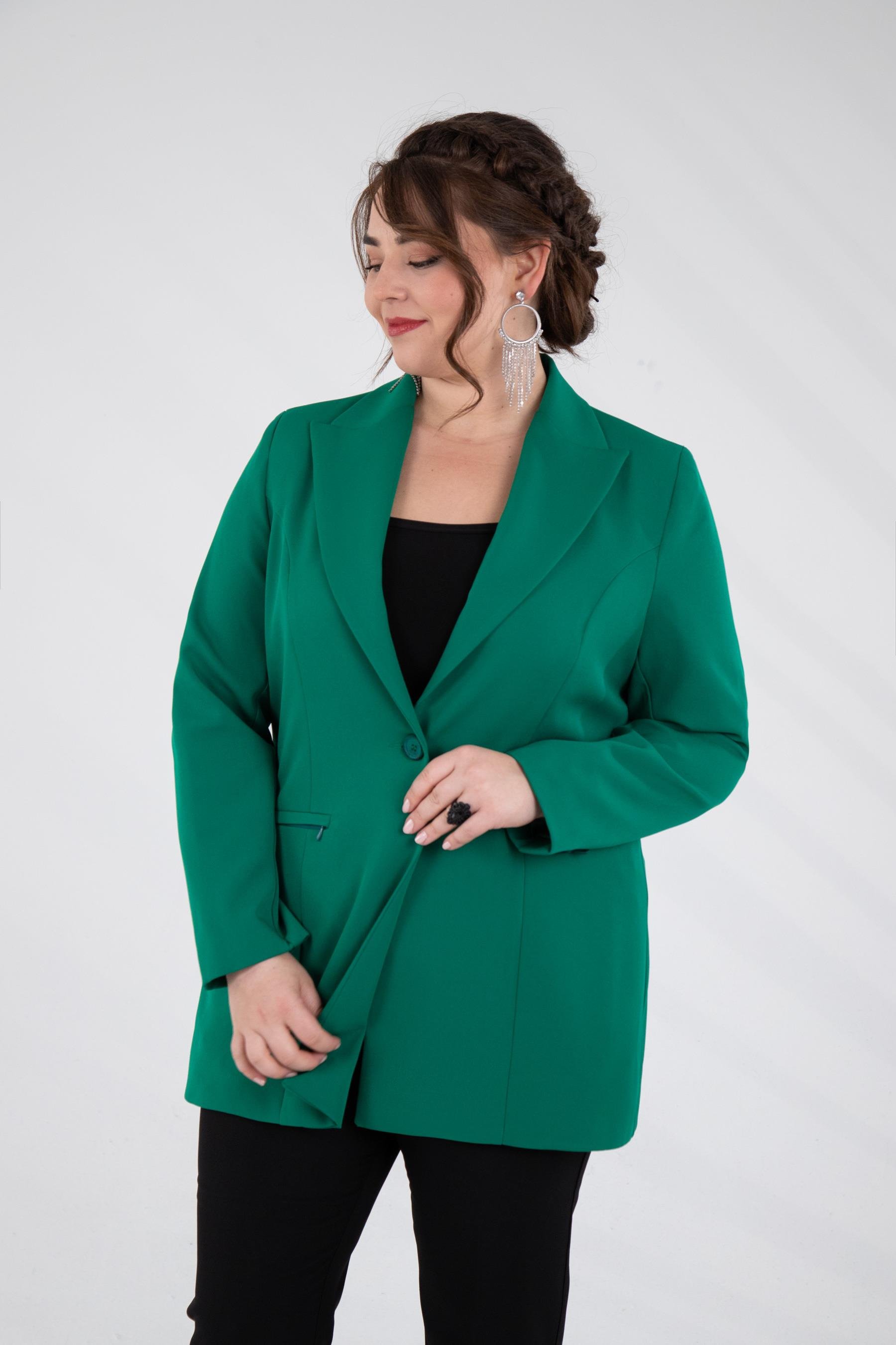 Büyük Beden 2230015 Cep Fermuarlı Blazer Ceket  Yeşil