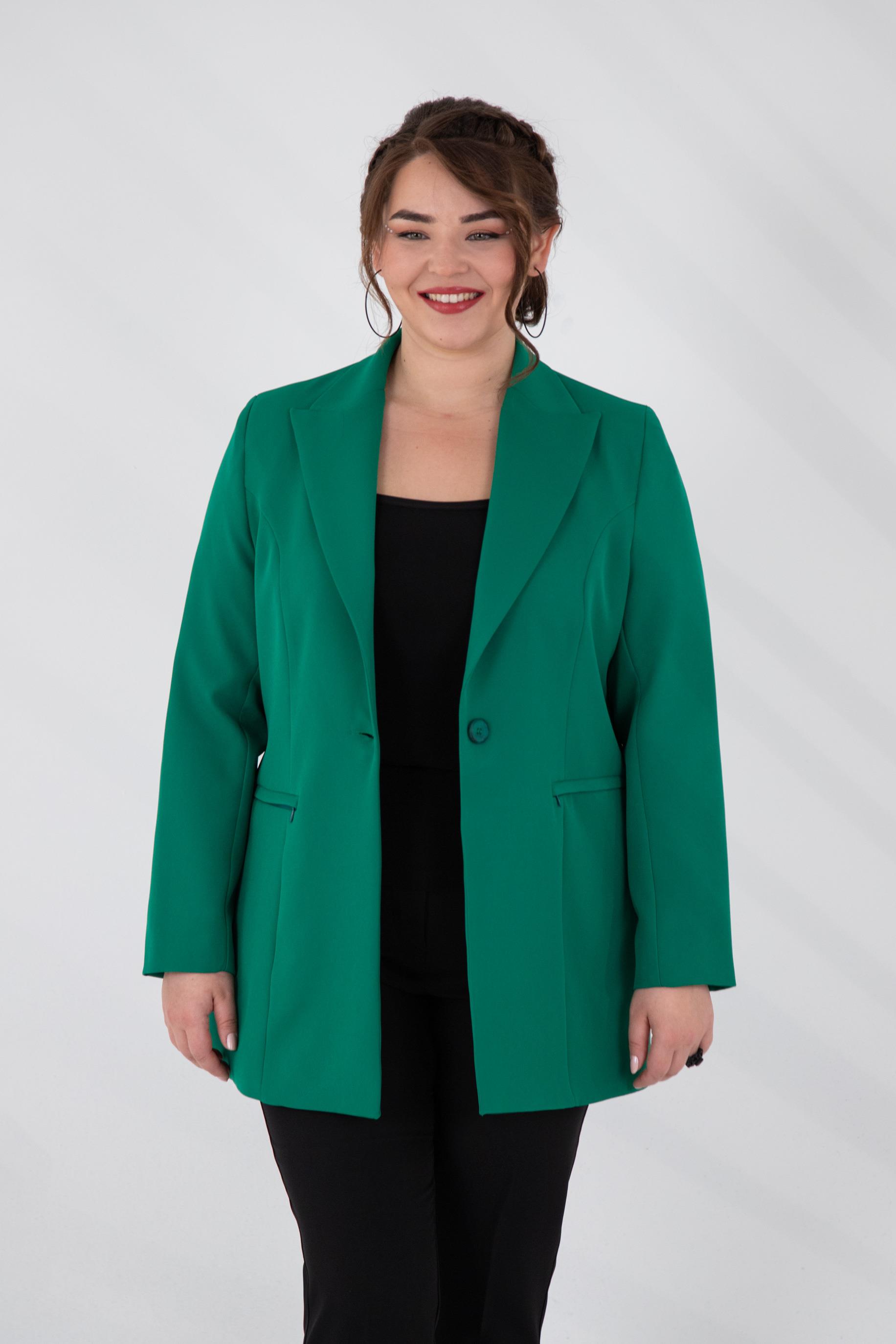 Büyük Beden 2230015 Cep Fermuarlı Blazer Ceket  Yeşil