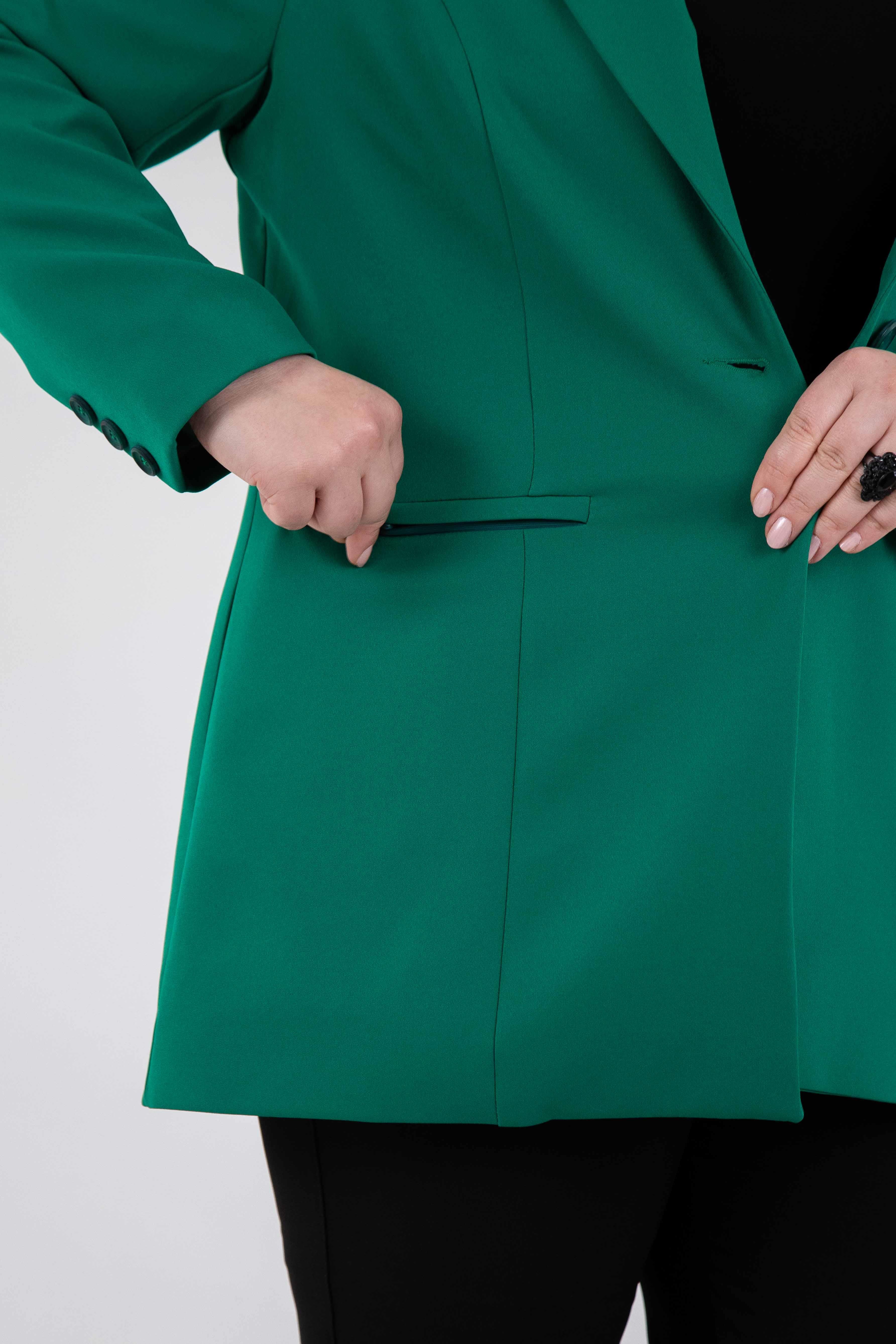 Büyük Beden 2230015 Cep Fermuarlı Blazer Ceket  Yeşil