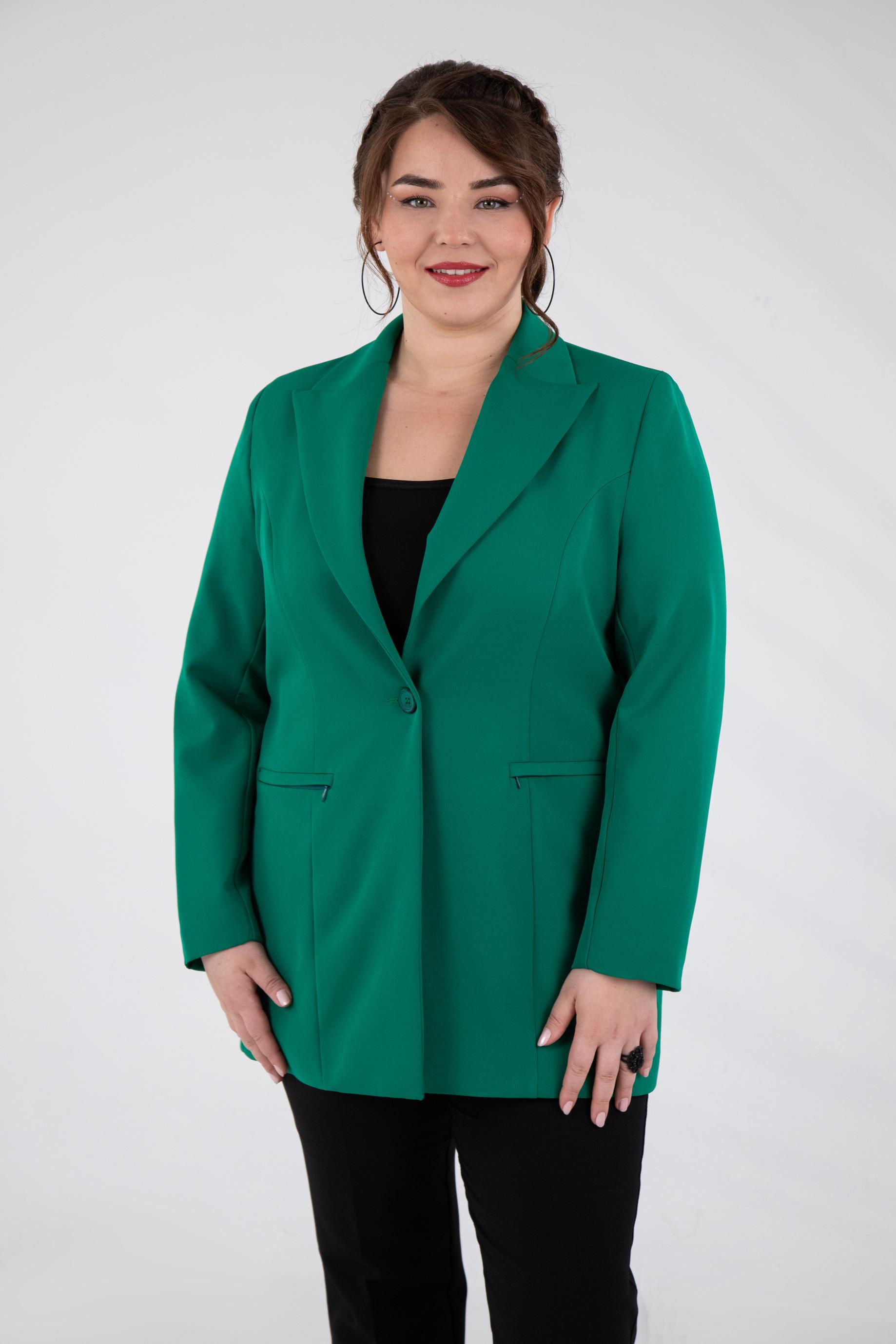 Büyük Beden 2230015 Cep Fermuarlı Blazer Ceket  Yeşil