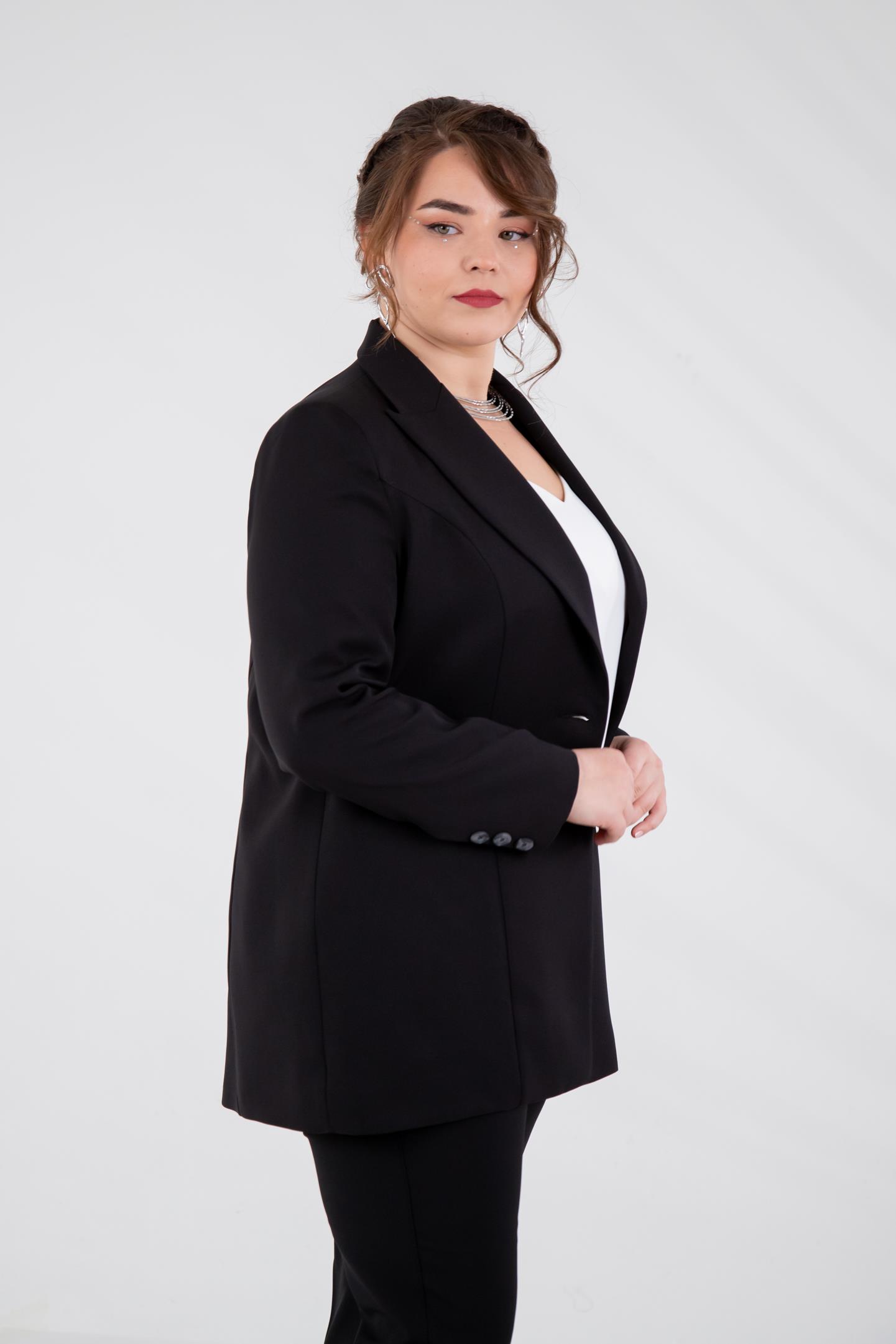 Büyük Beden 2230015 Cep Fermuarlı Blazer Ceket  Siyah