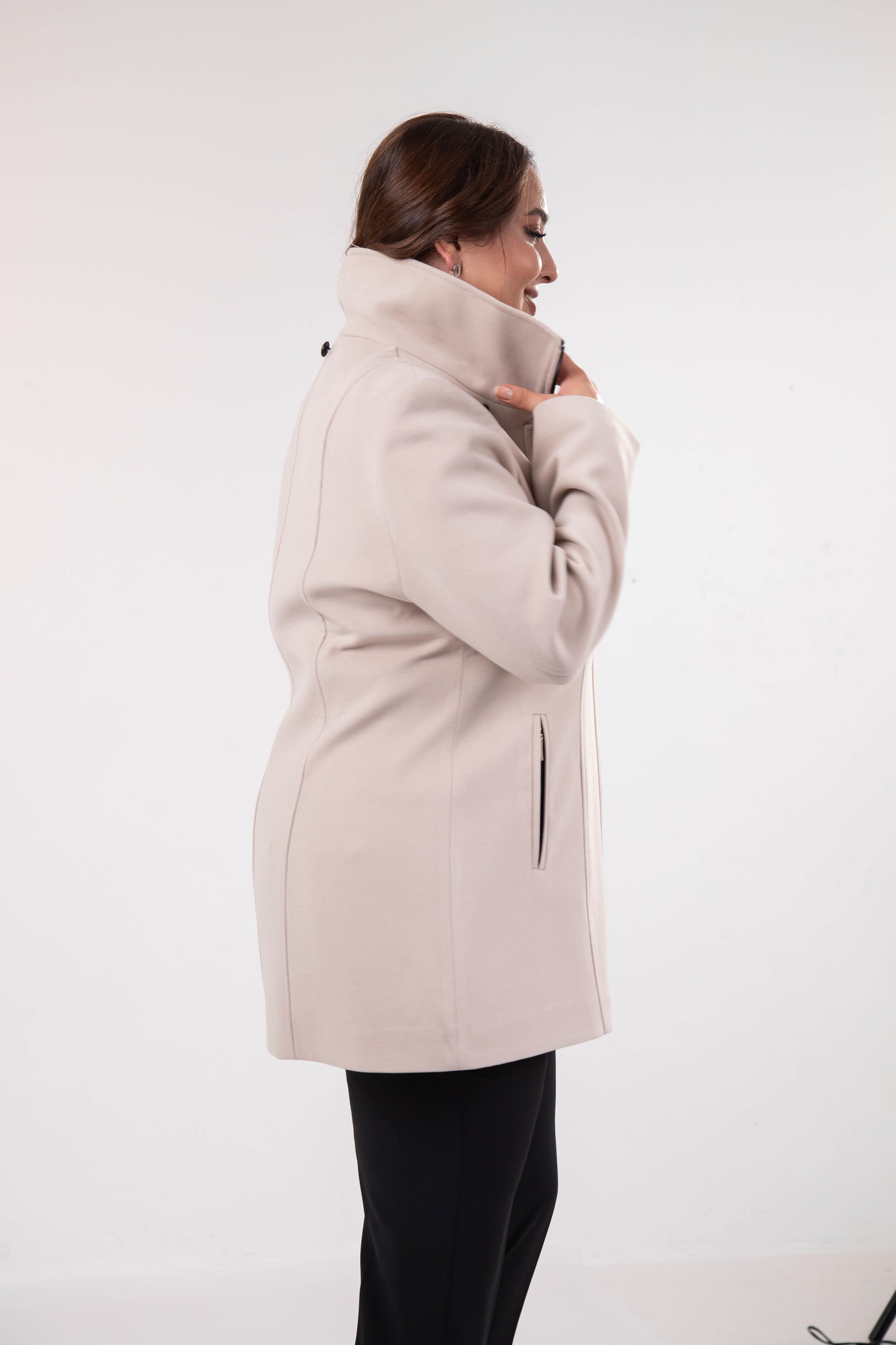 Büyük Beden 2230040 Çıt Çıt Detaylı Kısa Kaban  Bej