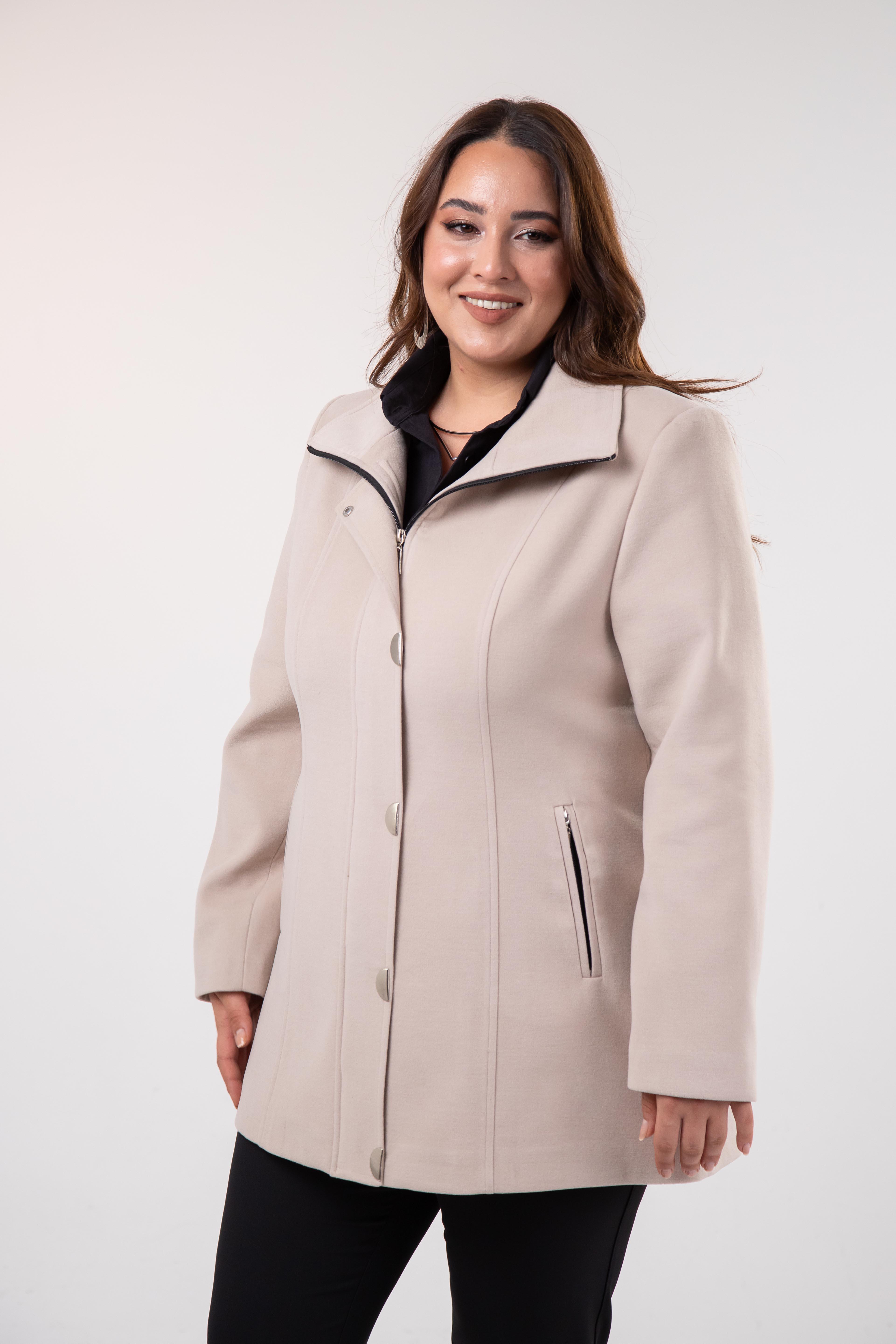 Büyük Beden 2230040 Çıt Çıt Detaylı Kısa Kaban  Bej