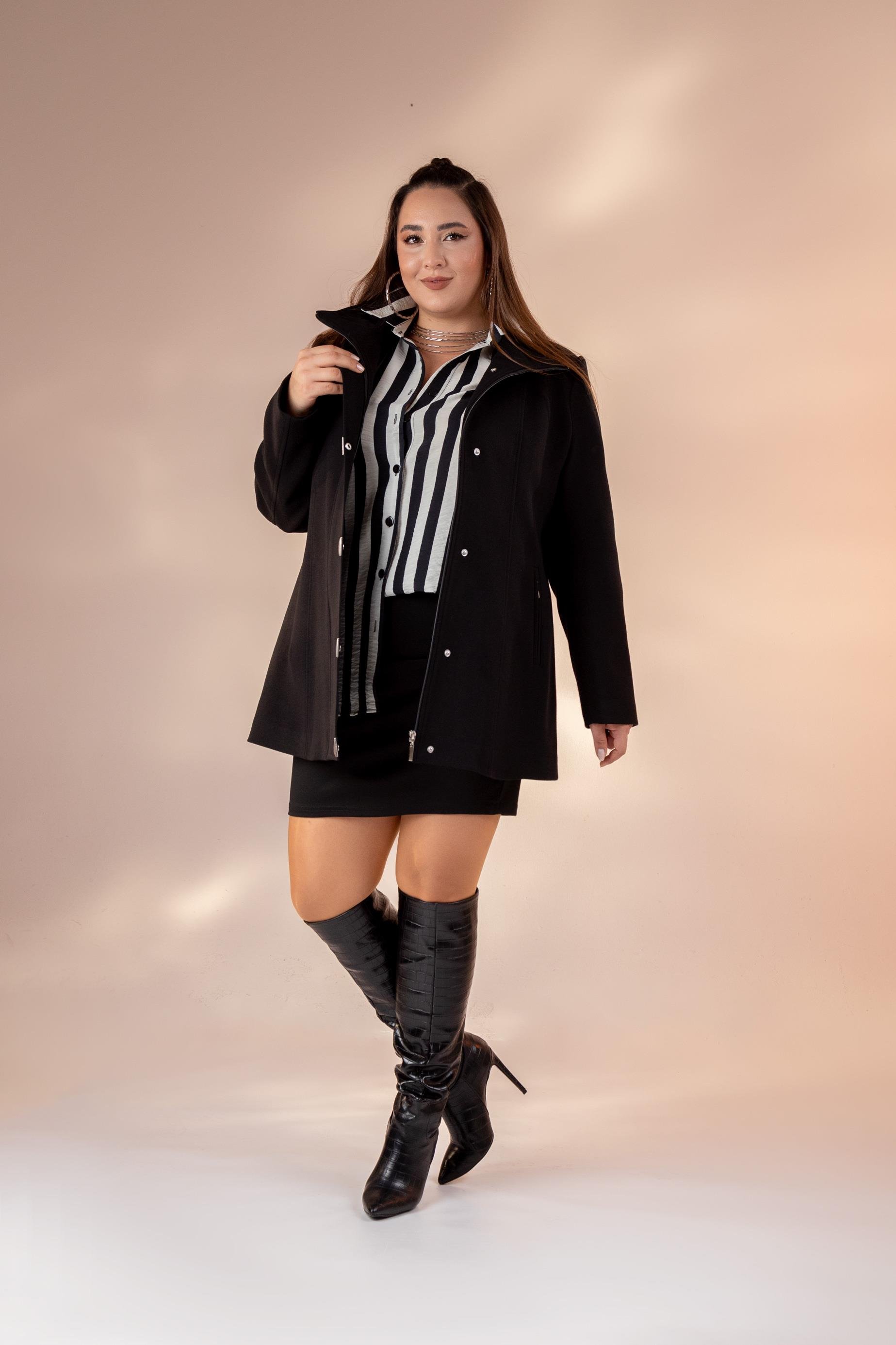 Büyük Beden 2230040 Çıt Çıt Detaylı Kısa Kaban  Siyah