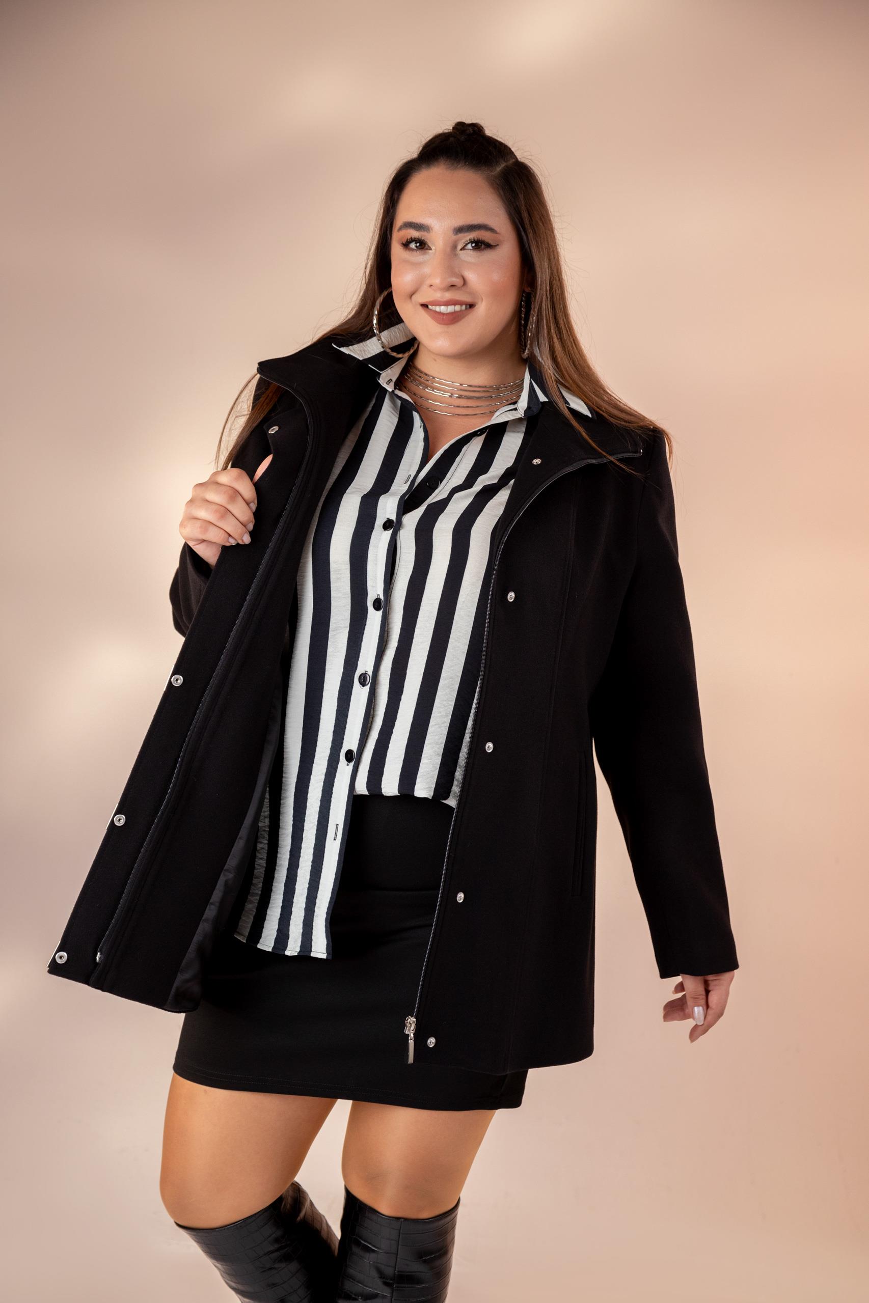 Büyük Beden 2230040 Çıt Çıt Detaylı Kısa Kaban  Siyah