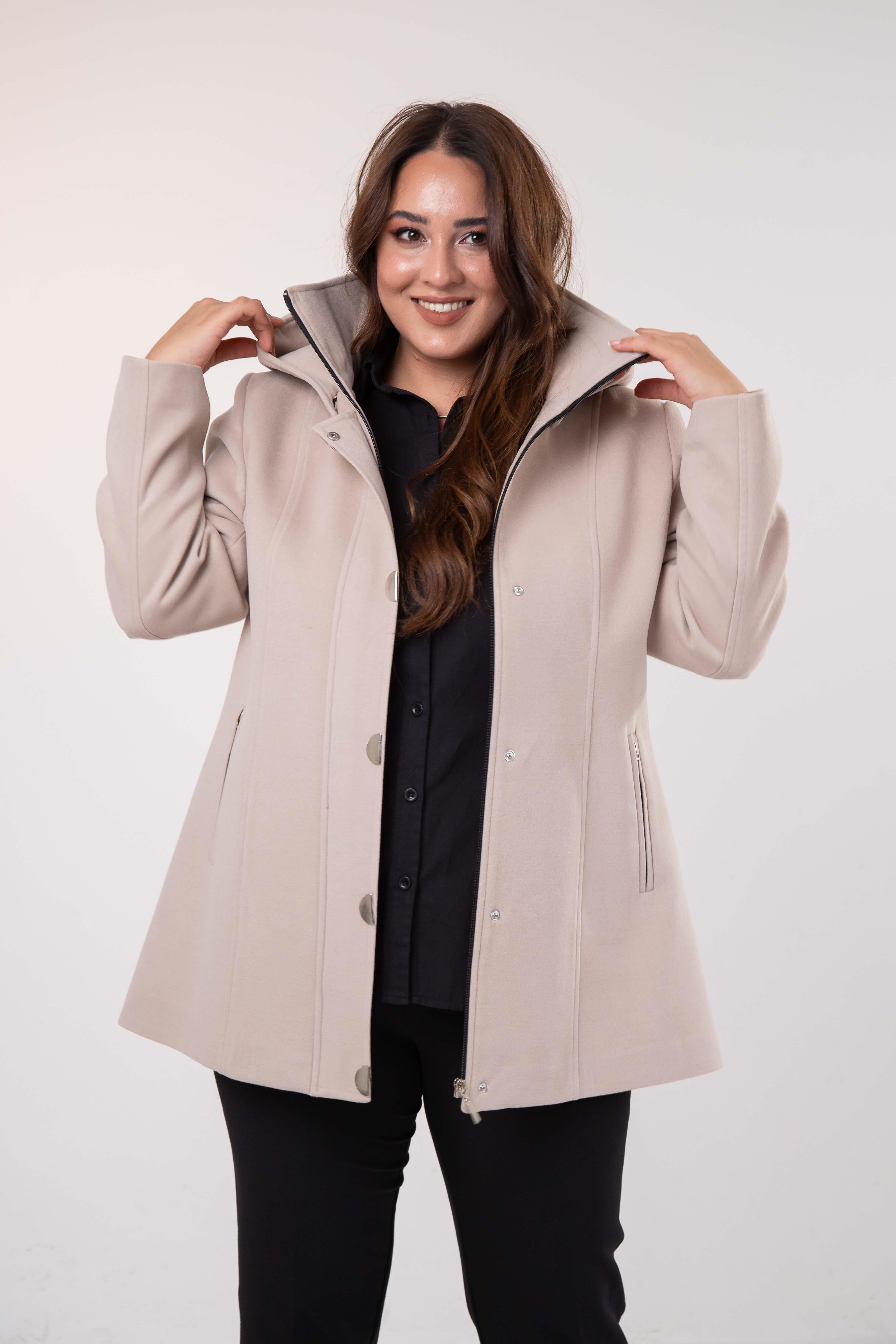 Büyük Beden 2230040 Çıt Çıt Detaylı Kısa Kaban  Bej