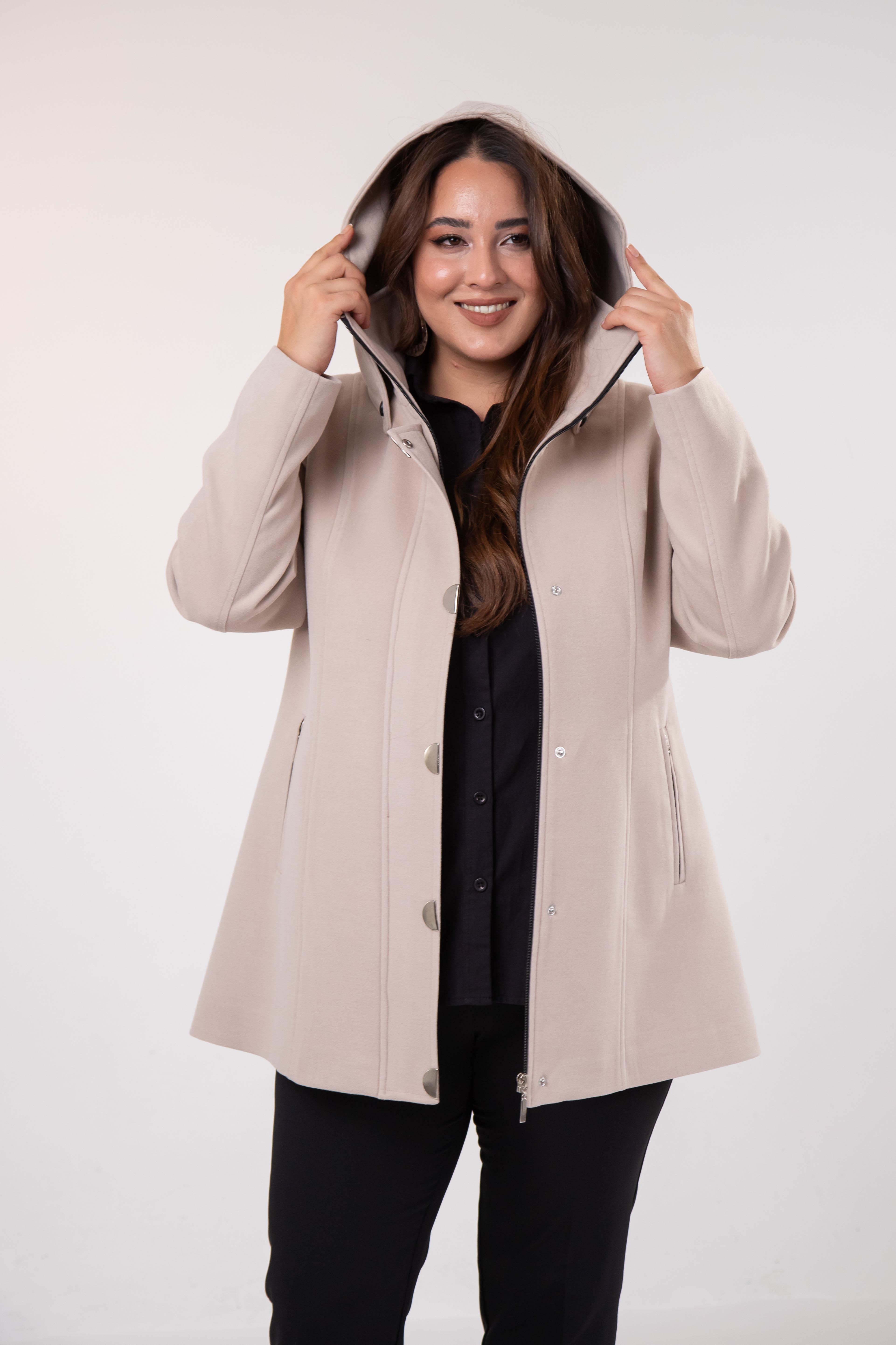 Büyük Beden 2230040 Çıt Çıt Detaylı Kısa Kaban  Bej