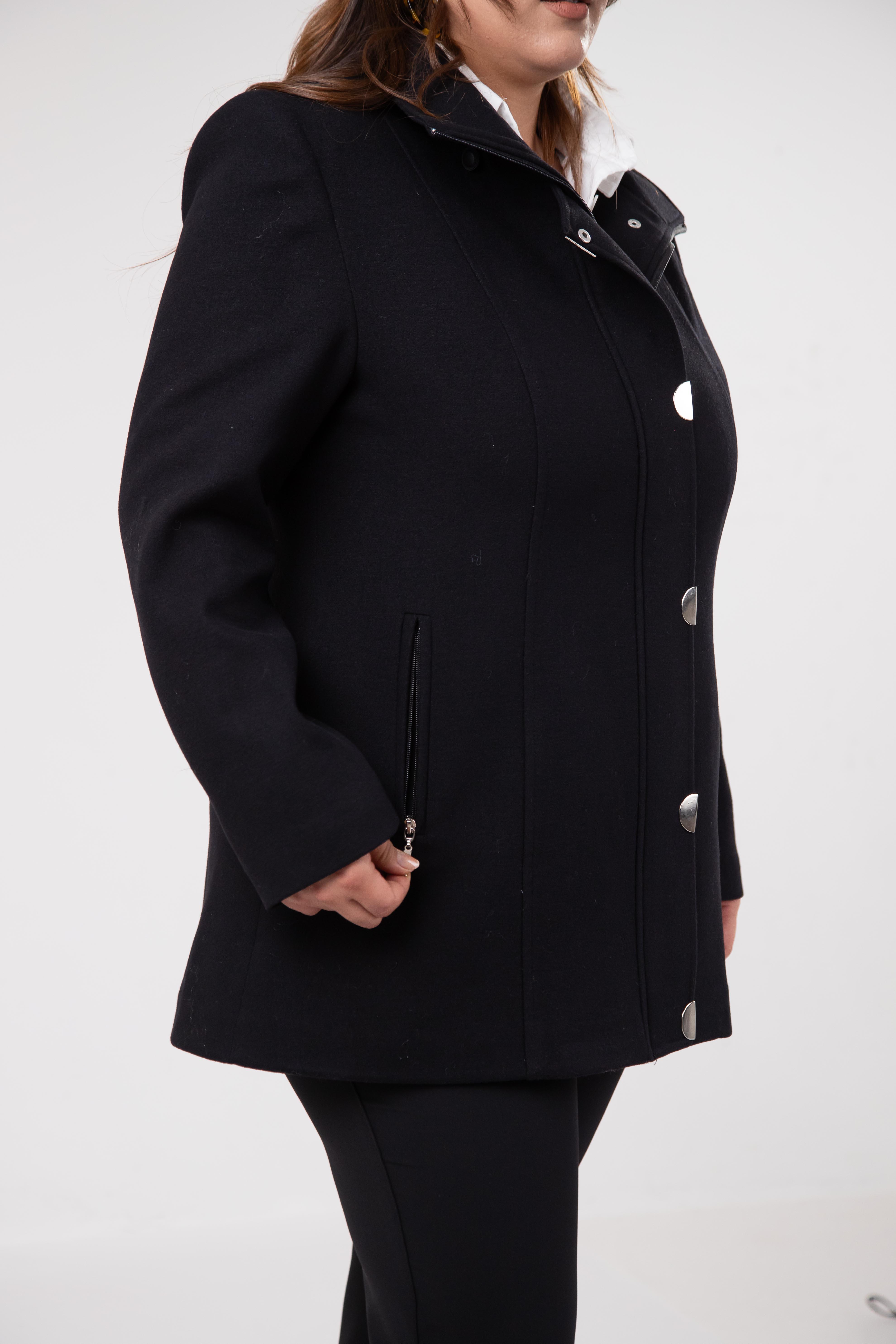 Büyük Beden 2230040 Çıt Çıt Detaylı Kısa Kaban  Siyah