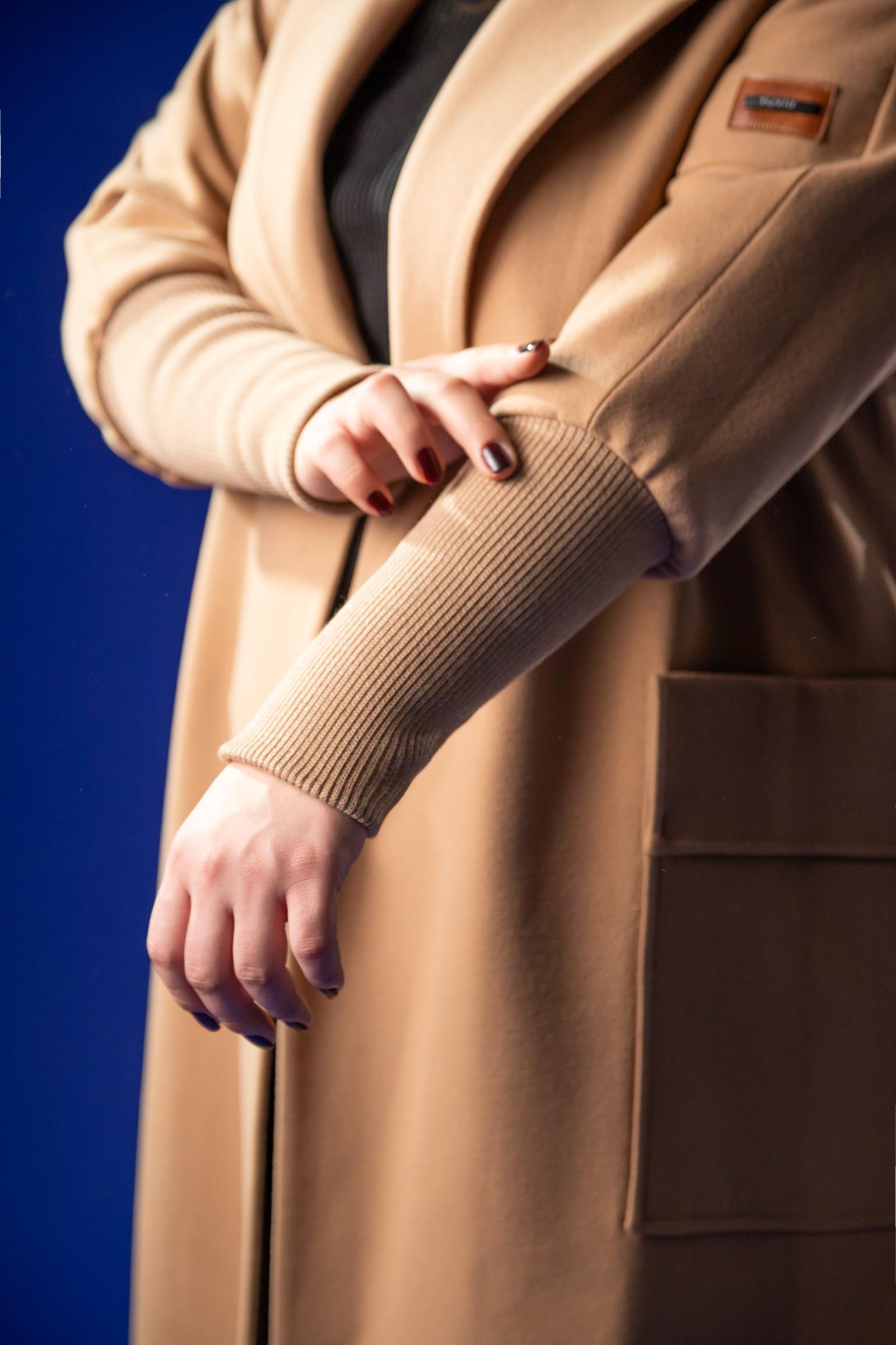 Büyük Beden 2230042 Kolu Ribanalı Uzun Kaban  Camel