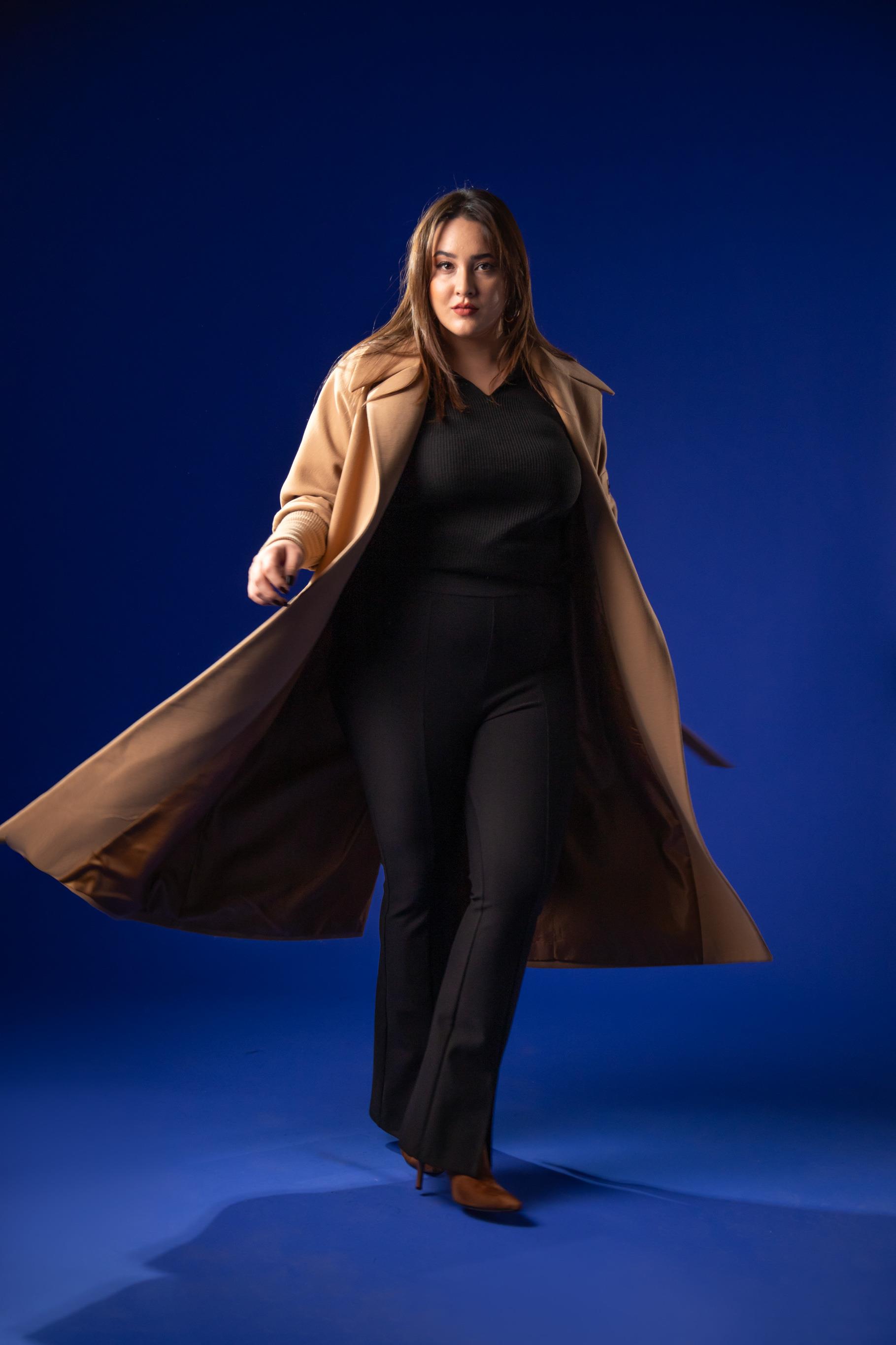 Büyük Beden 2230042 Kolu Ribanalı Uzun Kaban  Camel