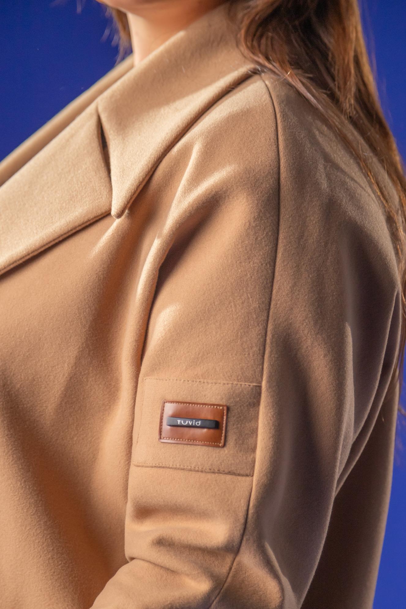 Büyük Beden 2230042 Kolu Ribanalı Uzun Kaban  Camel