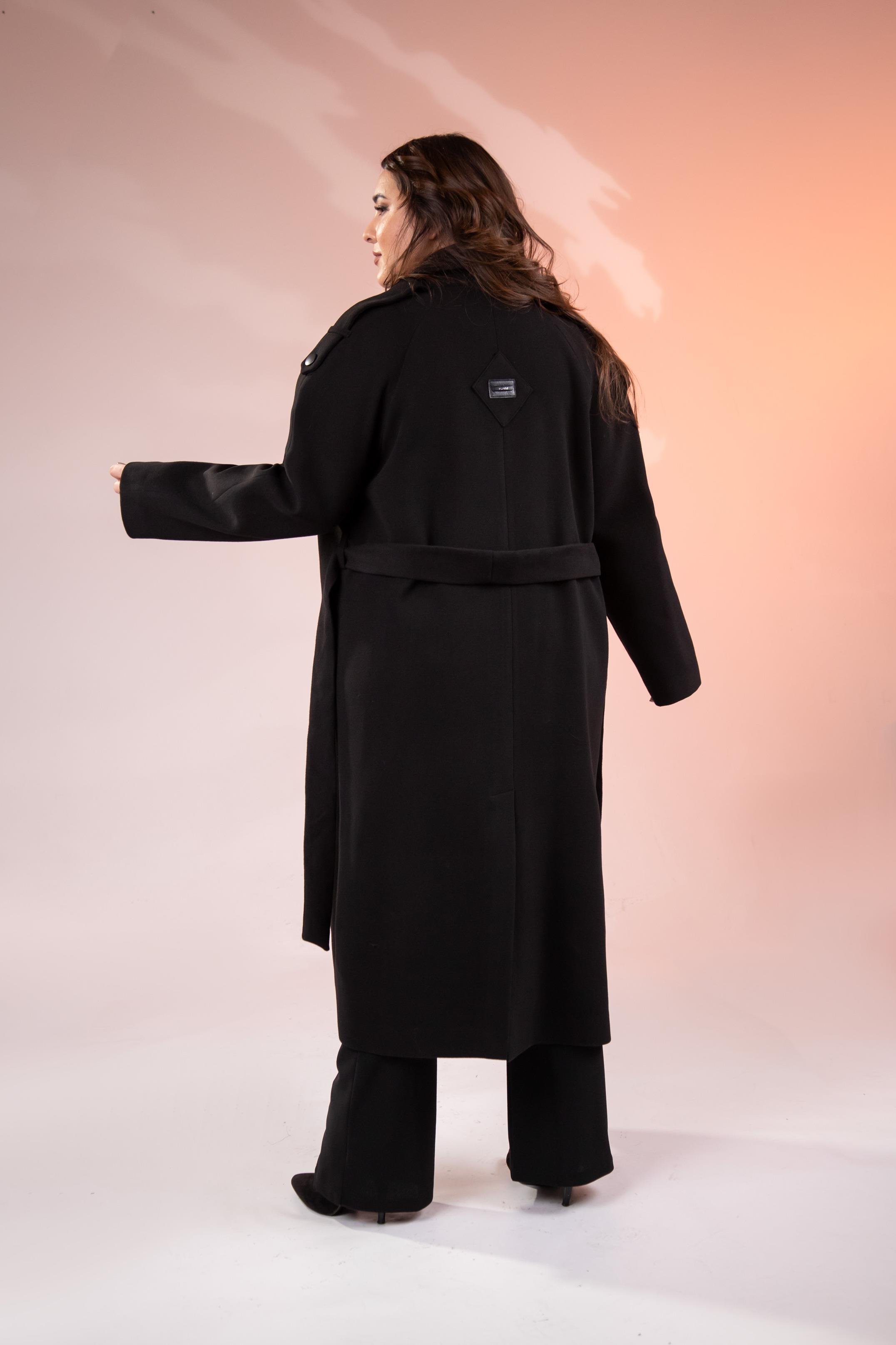 Büyük Beden 2230043 Omuzu Apoletli Uzun Kaban  Siyah