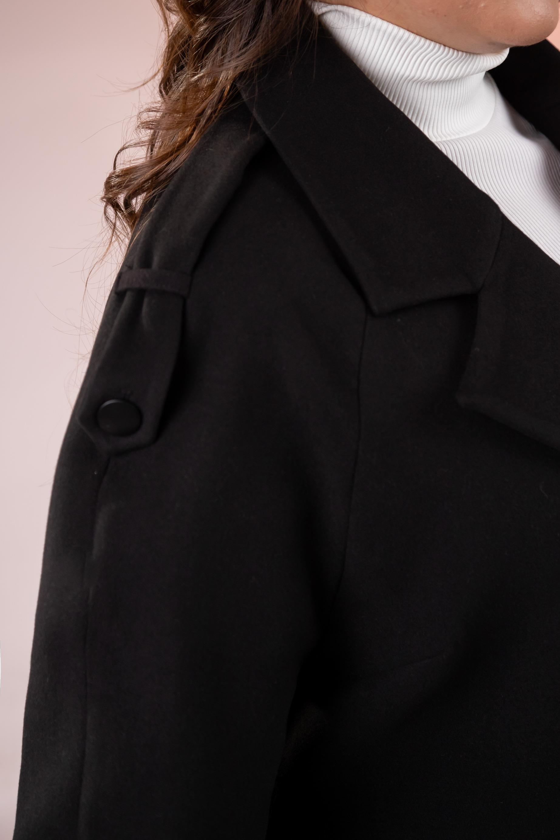 Büyük Beden 2230043 Omuzu Apoletli Uzun Kaban  Siyah