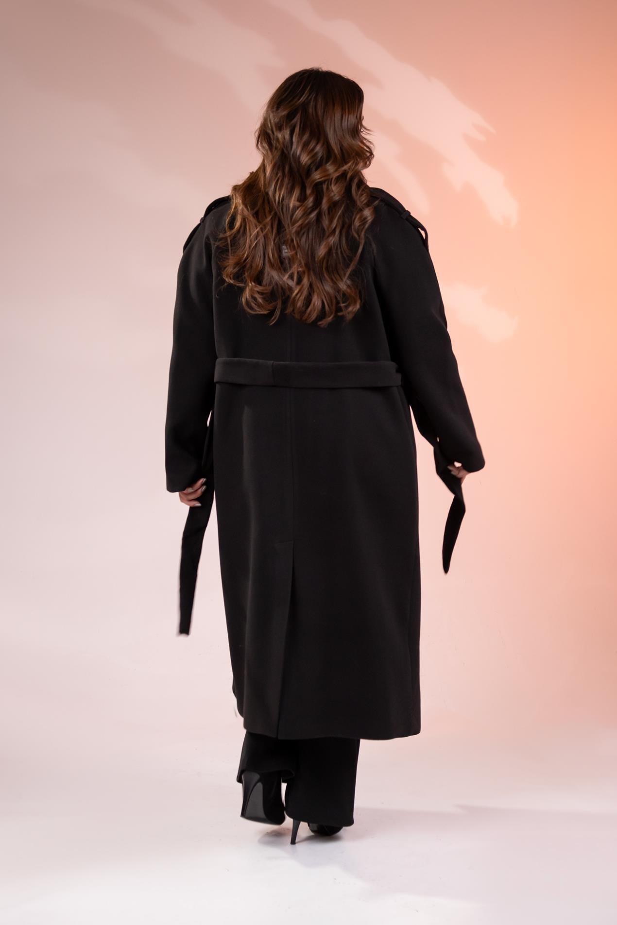 Büyük Beden 2230043 Omuzu Apoletli Uzun Kaban  Siyah