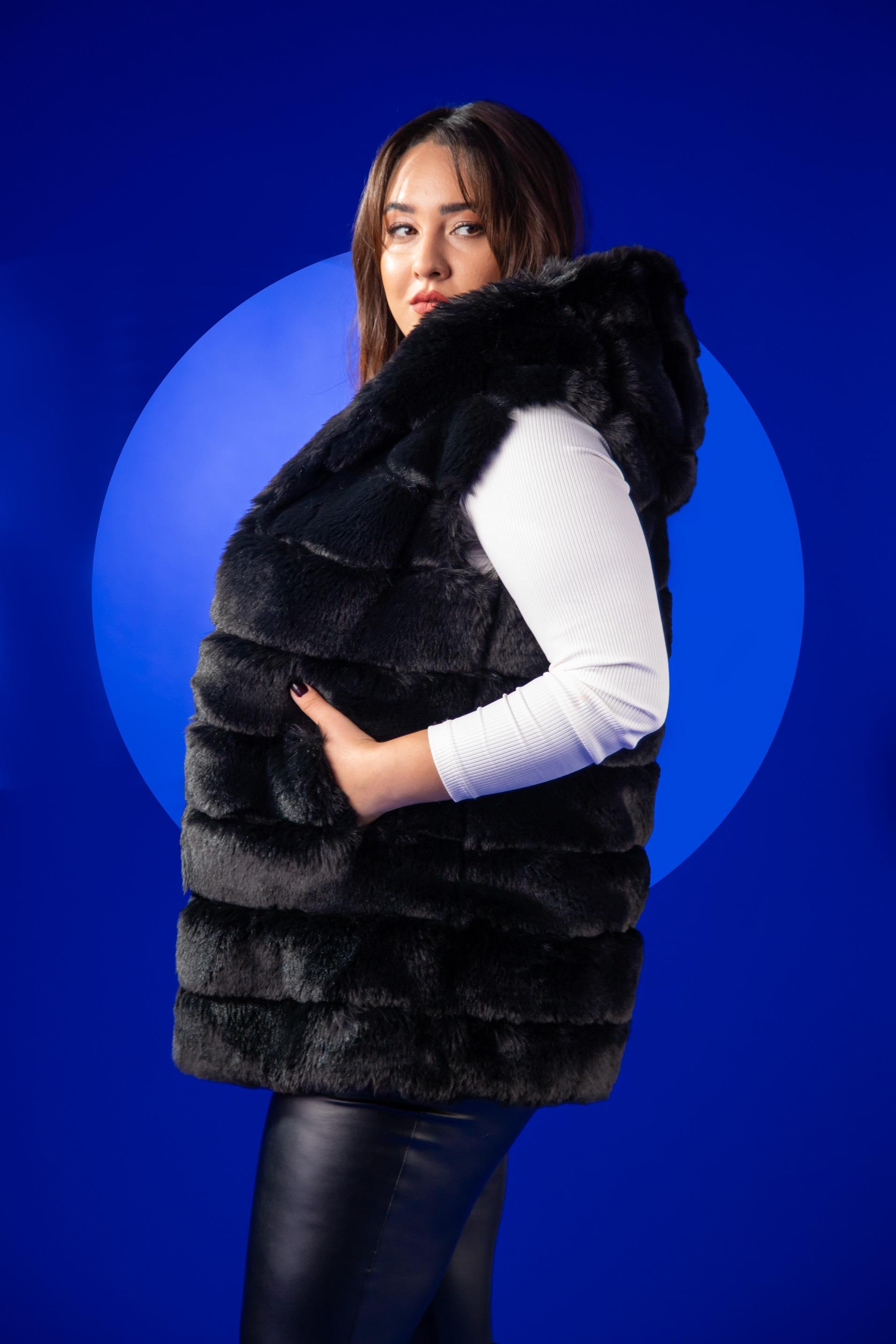 Büyük Beden 22301 Peluş Yelek  Siyah