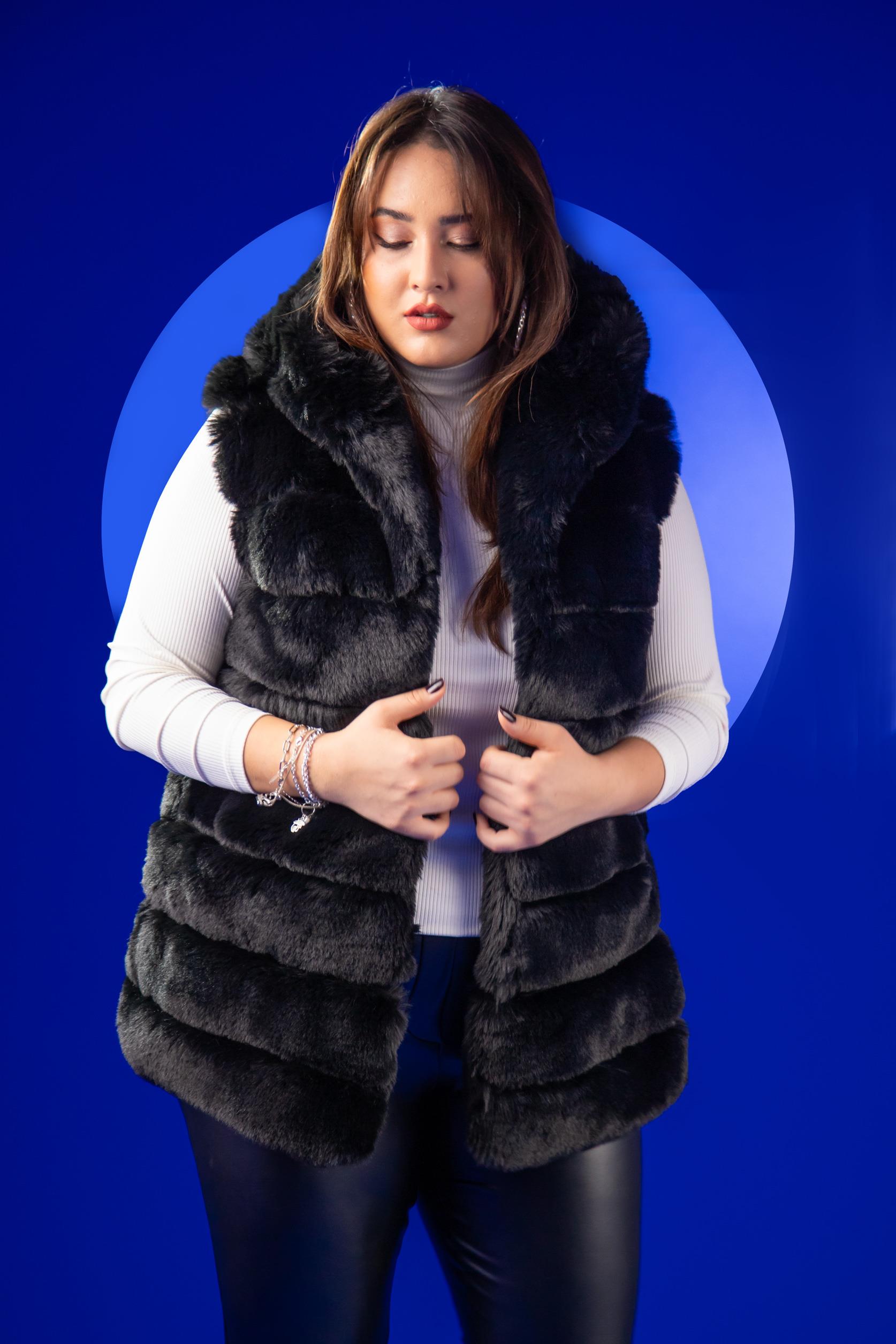 Büyük Beden 22301 Peluş Yelek  Siyah