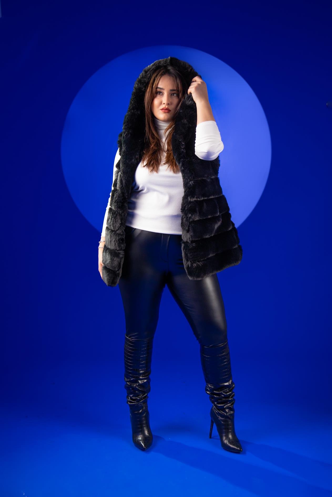 Büyük Beden 22301 Peluş Yelek  Siyah