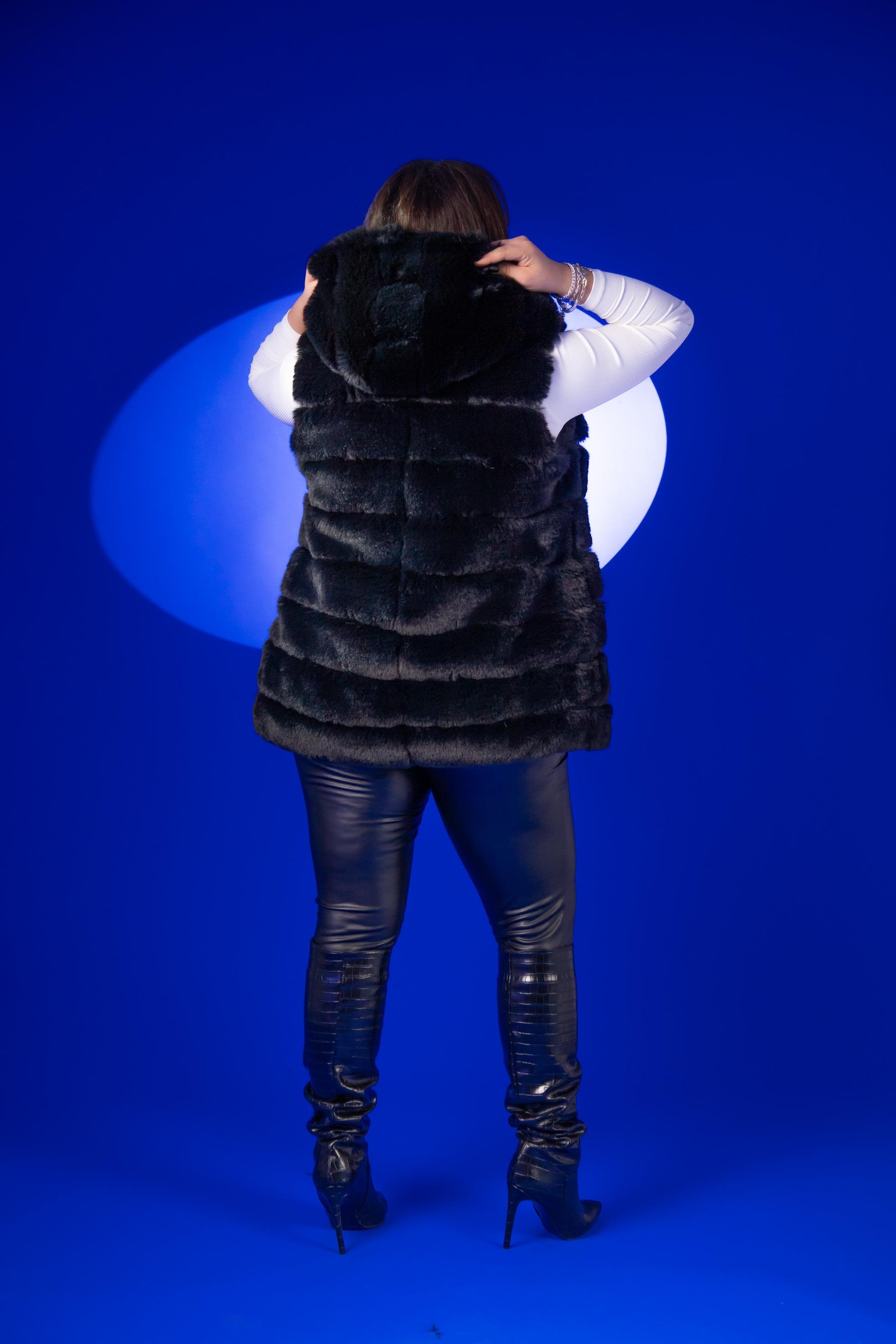 Büyük Beden 22301 Peluş Yelek  Siyah