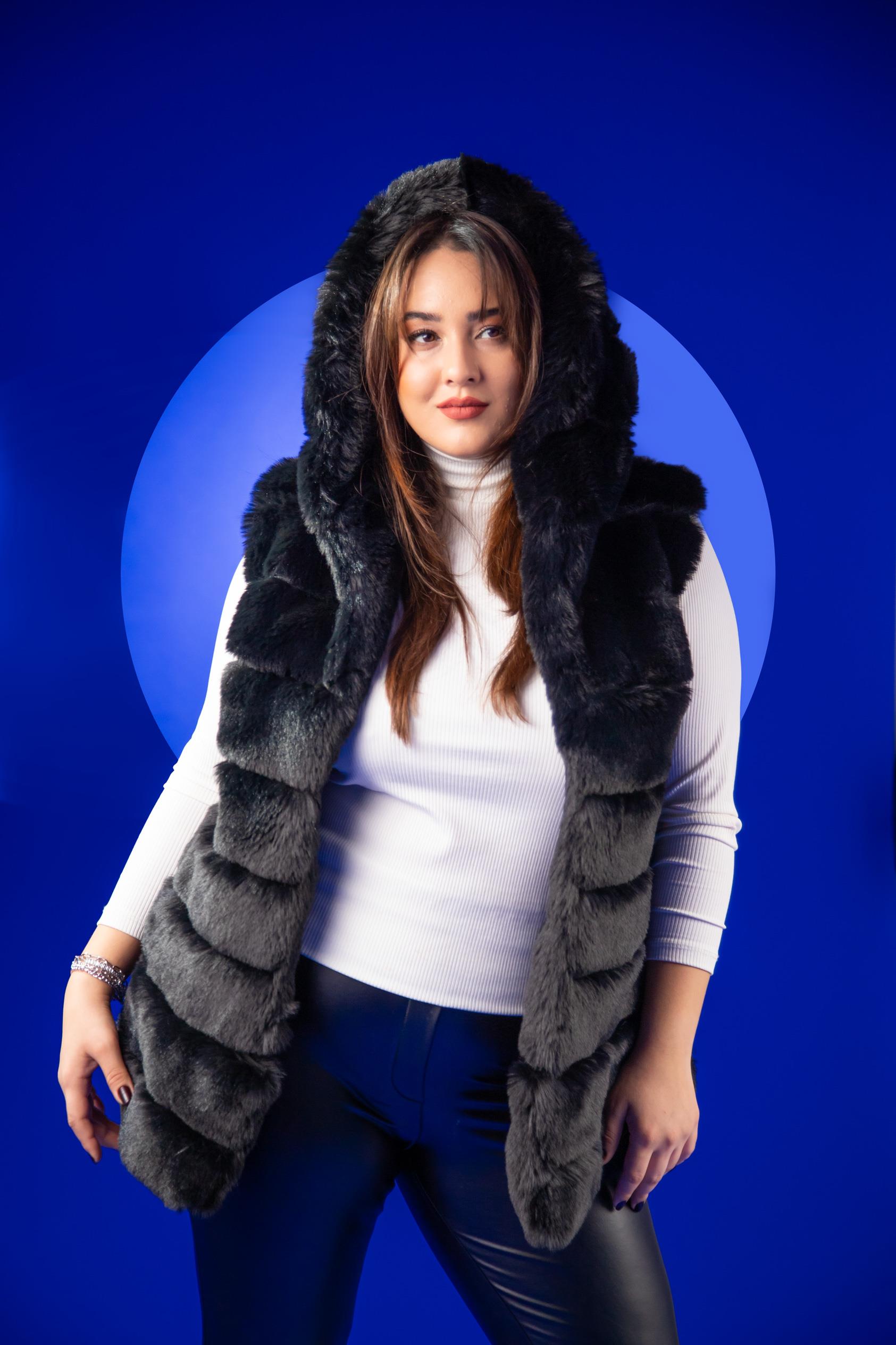 Büyük Beden 22301 Peluş Yelek  Siyah