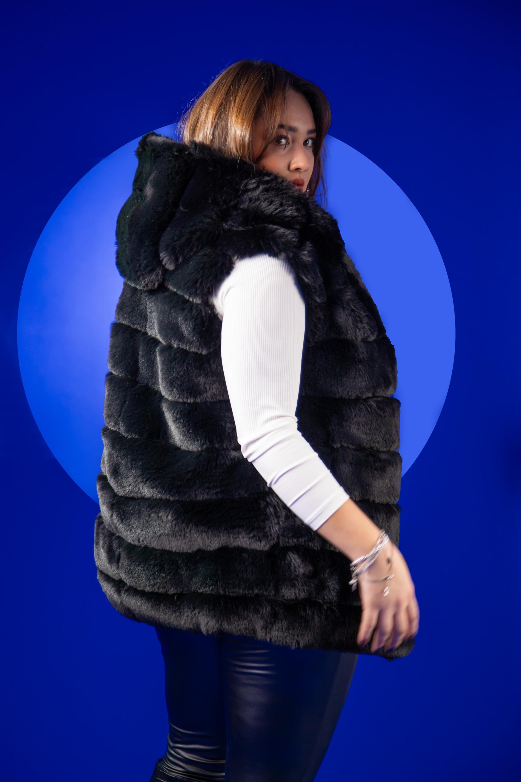 Büyük Beden 22301 Peluş Yelek  Siyah