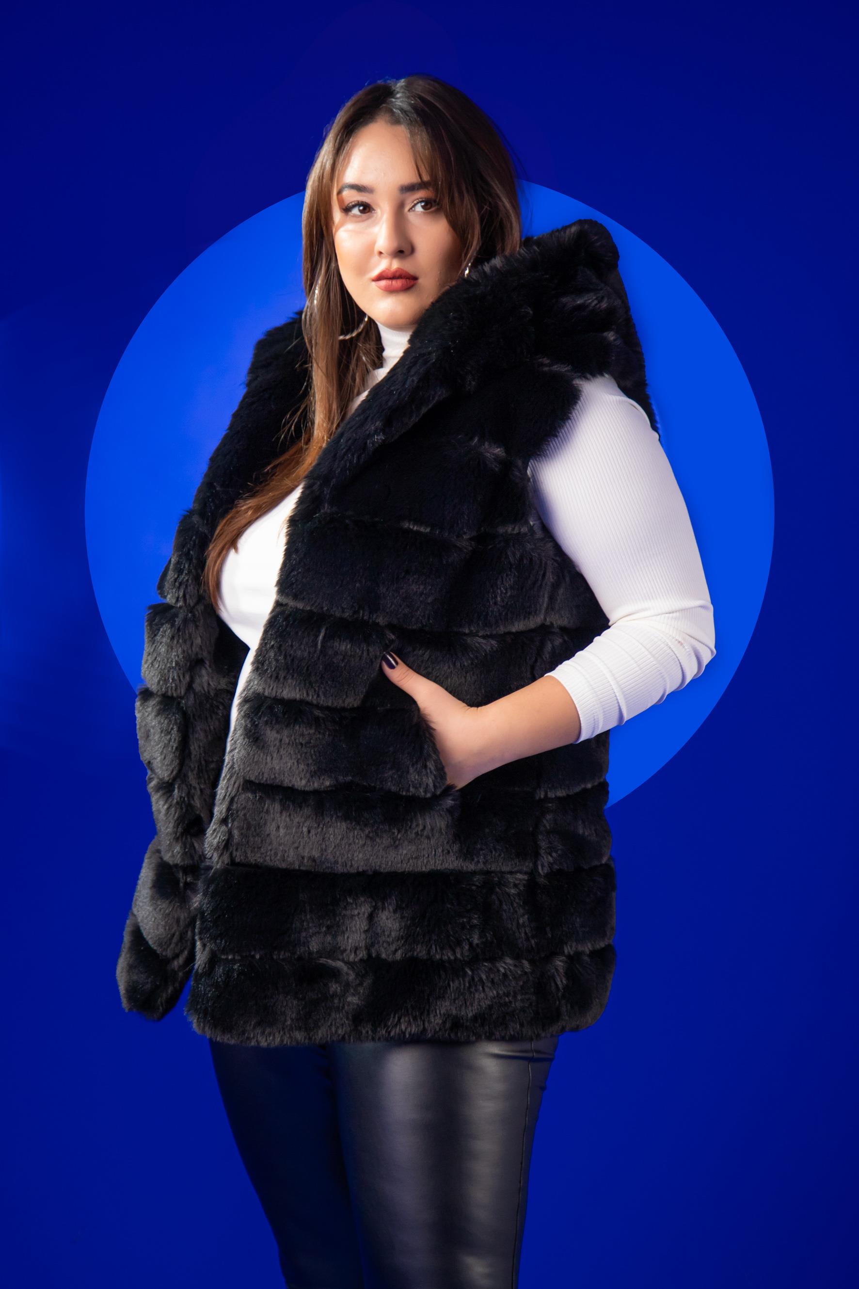 Büyük Beden 22301 Peluş Yelek  Siyah